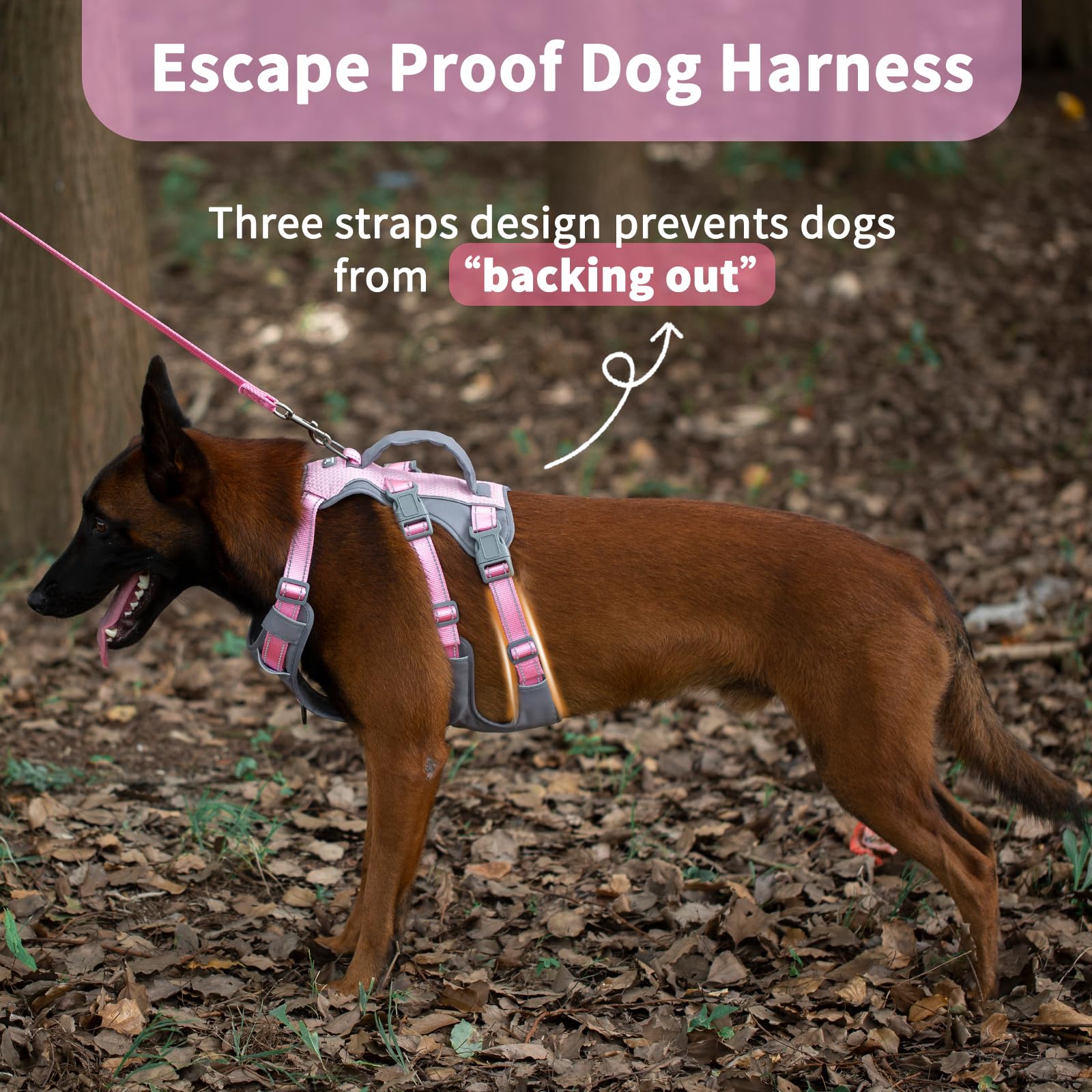 Huntboo Escape Proof Dog Harness Medium, Anti-Pull Dog Harness with Handle, Breathable, Adjustable, Reflective Dog Harnesses - Image 2
