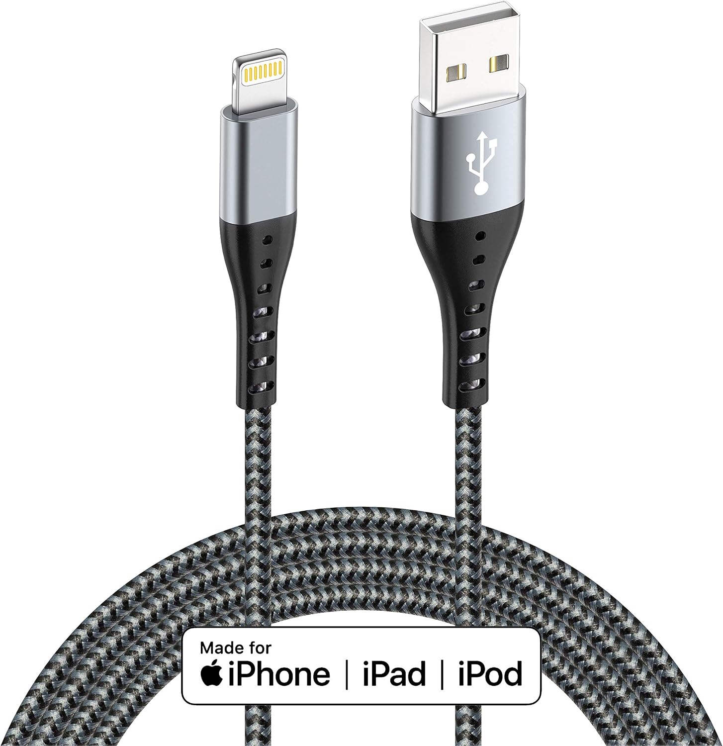 iPhone Charger Lightning Cable IDiSON 4Pack(10ft 6ft 6ft 3ft) Certified Braided Nylon Fast Charger Cable Compatible iPhone 11 Pro Max XS XR 8 Plus 7 Plus 6s 5s 5c Air iPad Mini iPod (Black Gray)