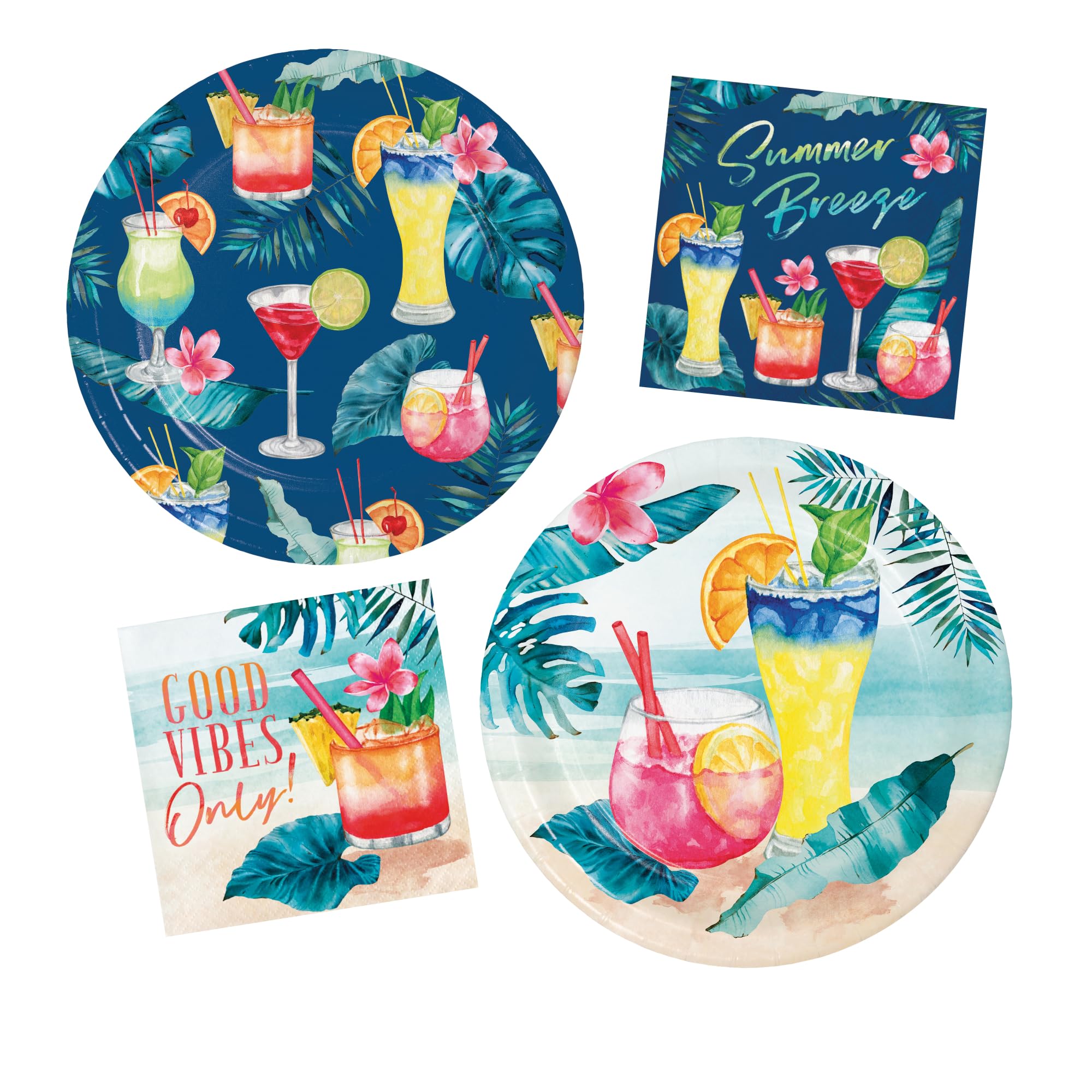 Summer Breeze Party Supplies for 16 People | Dessert Plates & Beverage Napkins in Tropical Drink Design, Small