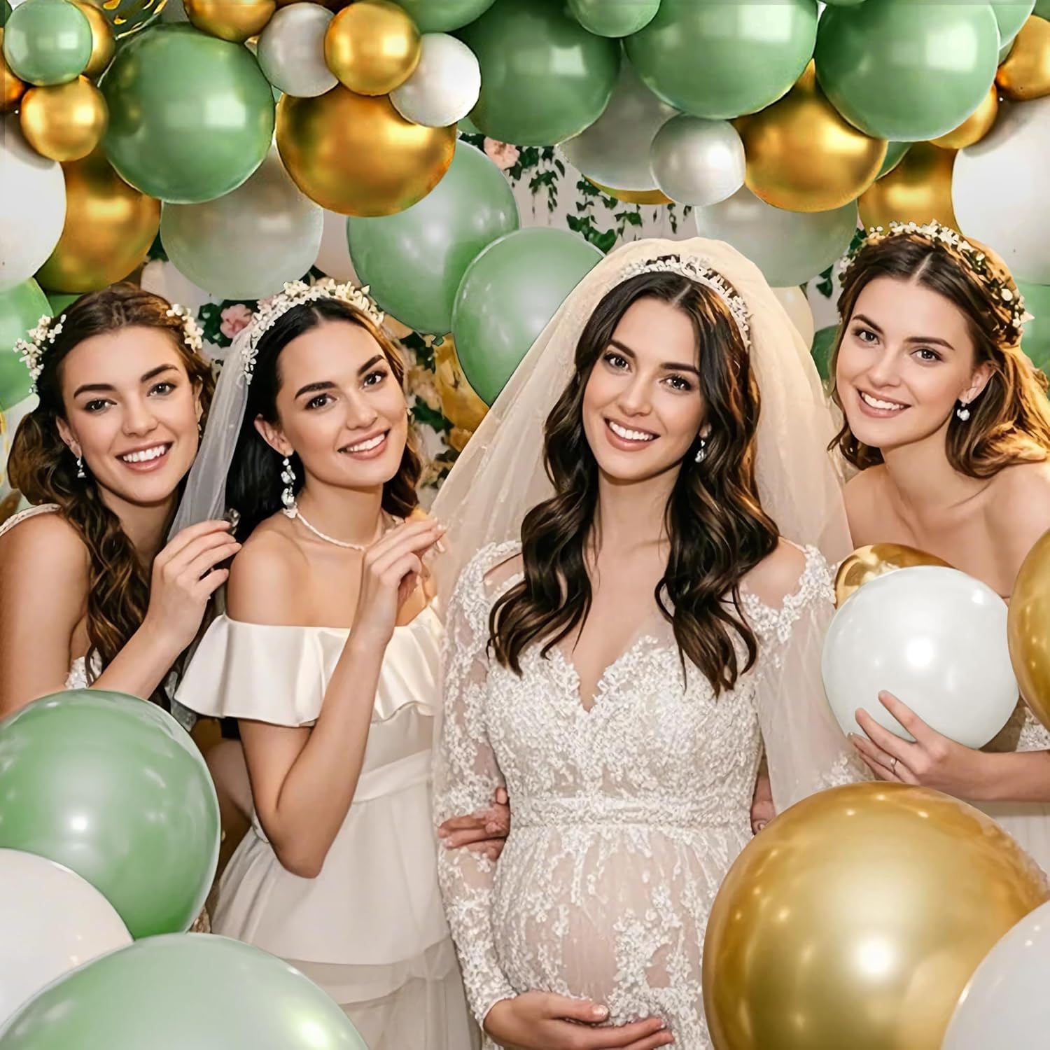 KAWKALSH Sage Green White Gold Balloon Garland Arch Kit, 146Pcs Latex Balloons Different Sizes for Birthday Baby Shower Gender Reveal Wedding Party Decoration