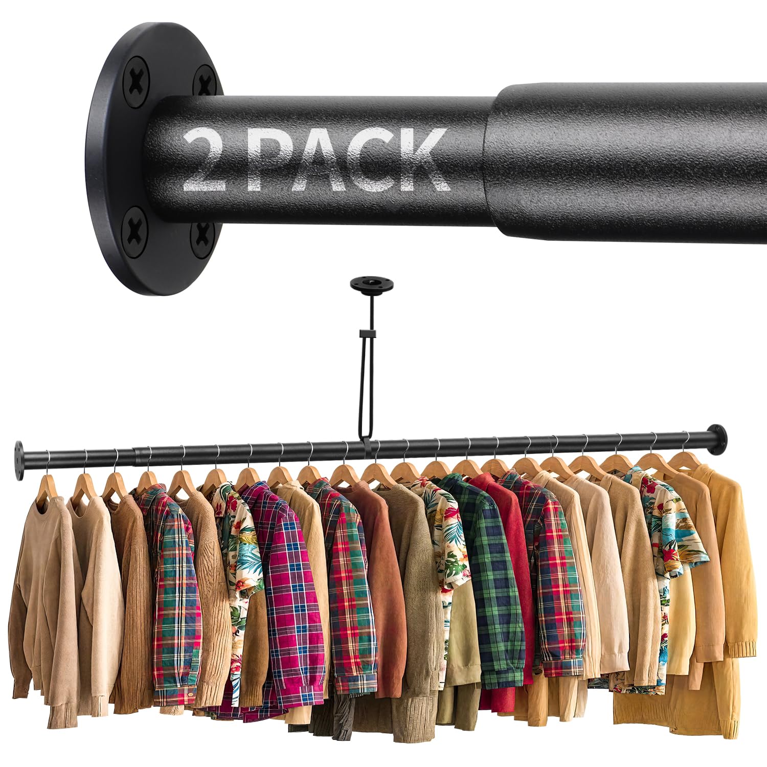 Photo 1 of BaiNong Closet Rods for Hanging Clothes 17 to 160 in Adjustable Closet Hanging Rod Heavy Duty Metal Clothes Hanging Rod for Closet Laundry Bathroom RV (Black(2PACK), 17-160IN)LPNGSAK9545969