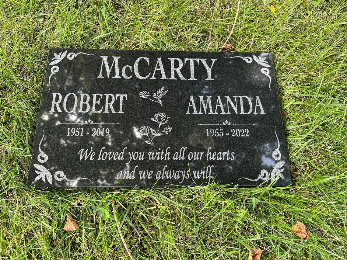 Custom Memorial Granite Thick Stone 12x24 inches Memorial Grave Marker Headstone Garden Marker Cemetery Standard Tombstone (18"x12"x0.50")