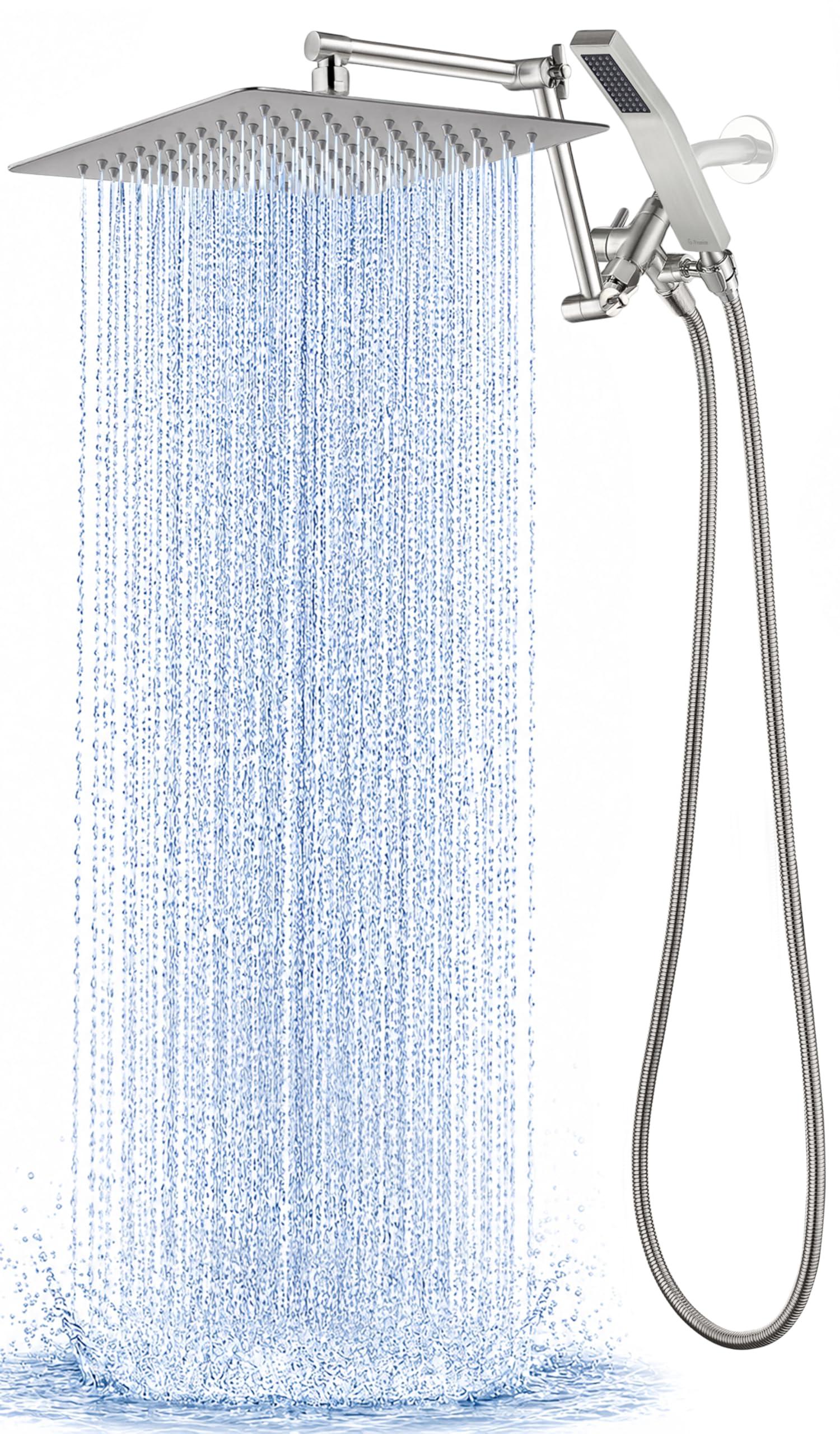 G-Promise All Metal 12 Inches Rainfall Shower Head with Handheld Spray Combo, 3 Settings Diverter, Adjustable Extension Arm with Lock Joints, 71 Inches Stainless Steel Hose (Brushed Nickel) — image 1