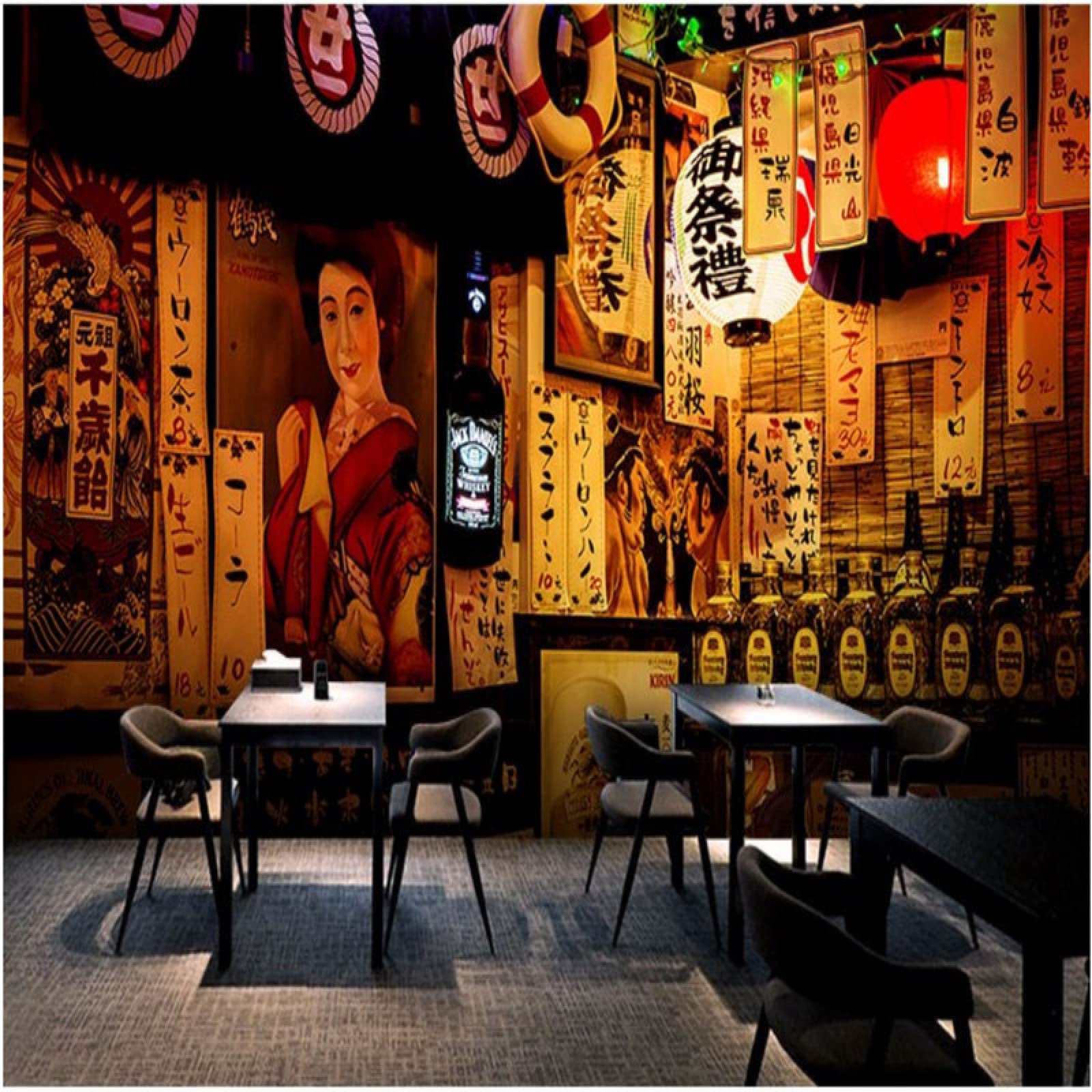Japanische Retro Street Night View 3D Fototapeten Für Küche Sushi Ramen Restaurant Industrial Mural Tapete 3D 250Cm(W)×175Cm(H)