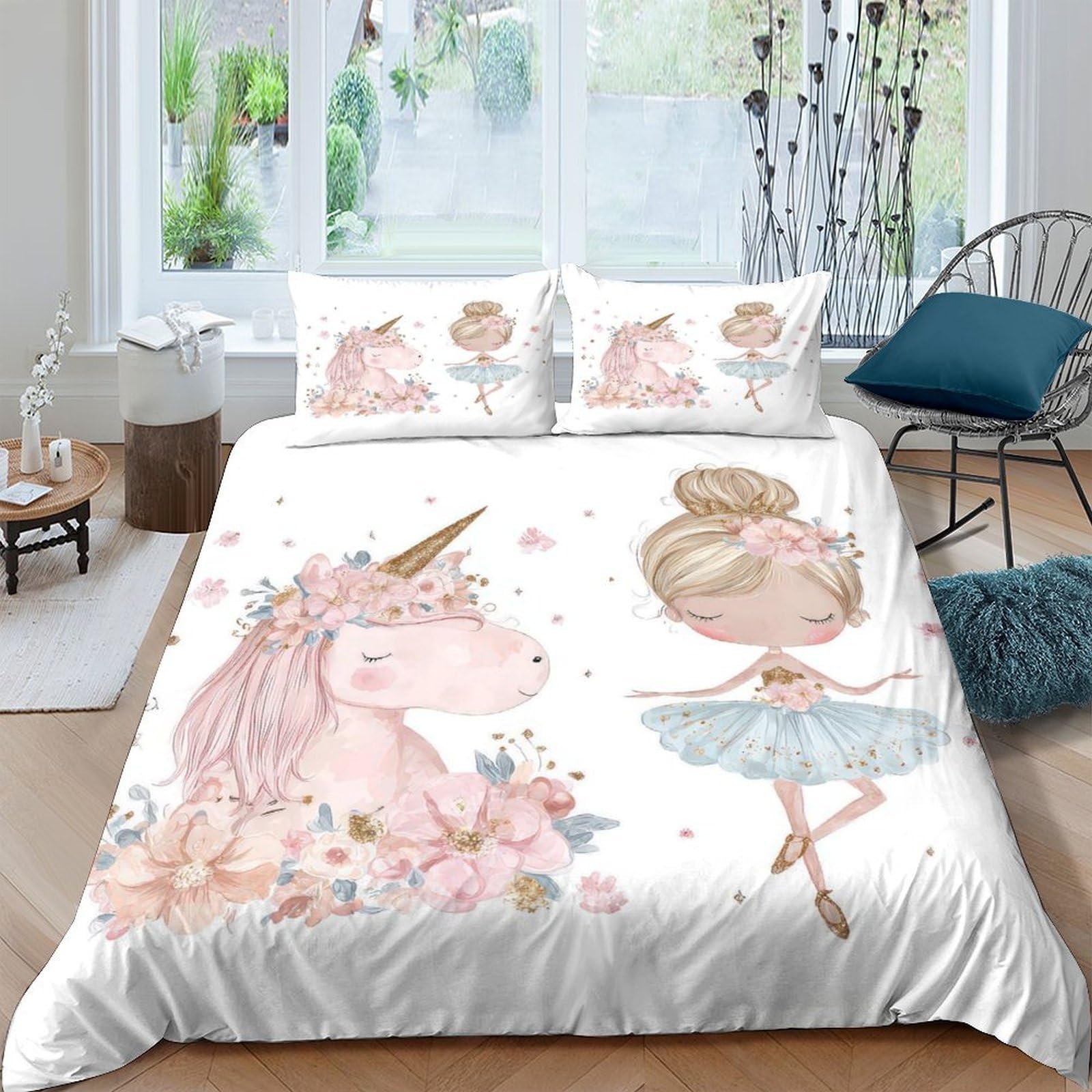 Ctjqhvkz Girls Style-5 3D Printed Unicorn Ballet Fitted Sheet Microfiber Soft Pink Bed Sheet Anti-Slip For Bedroom Guestroom Single（135X200cm）