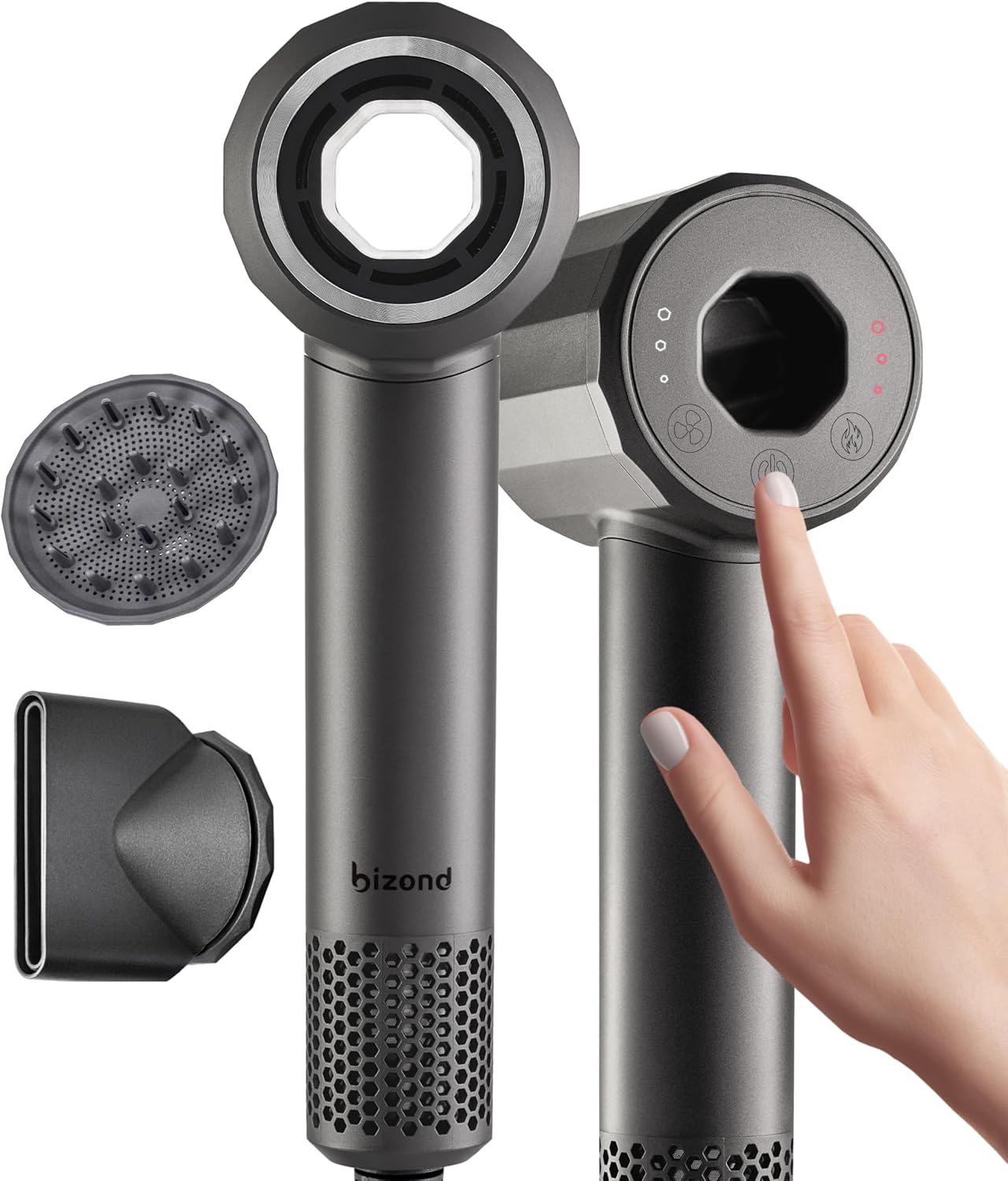 BIZOND Diffuser Ionic Hair Dryer, Professional Premium High-Speed Motor 110,000 RPM, 1600W Power, 200M Negative Ions, 9ft Long Cord for Woman and Man, Lightweight Blow Dryer, Fast, Ultra Quiet (Brown)