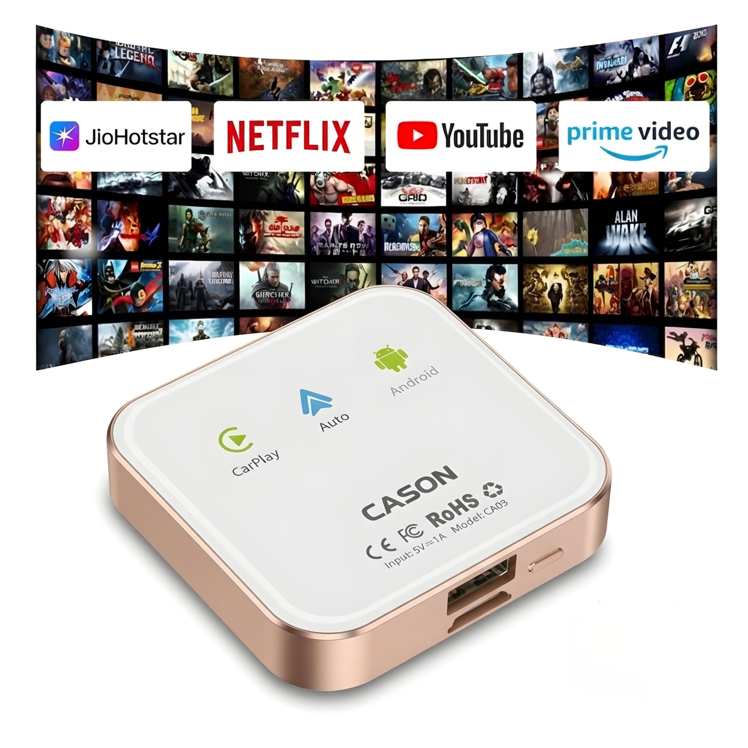 Cason 3 in 1-AI Car Android Box,Wireless CarPlay & Android Auto Adapter for Car,Android 13.0 with Built in Netflix,YouTube from Play Store Dual 5G WiFi,for Only All Wired CarPlay Vehicles-image-0