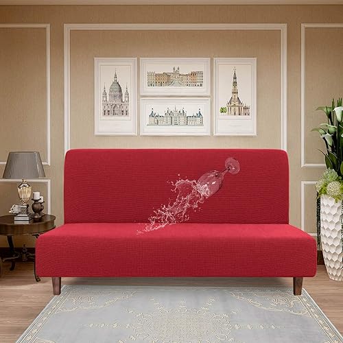 Miniatura 9 de Easy-Going Funda de futón 100 % impermeabilidad doble, diseño jacquard elástico sin brazos, protector de muebles a prueba de fugas para niños,