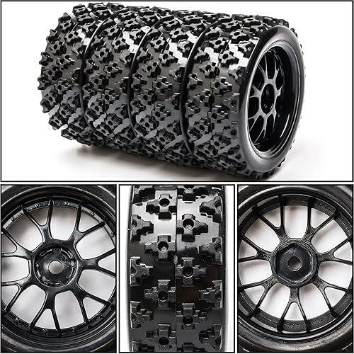 Miniatura 4 de JIUWU 4 unids negro escala 110 RC neumáticos llantas cruce caucho en carretera piezas