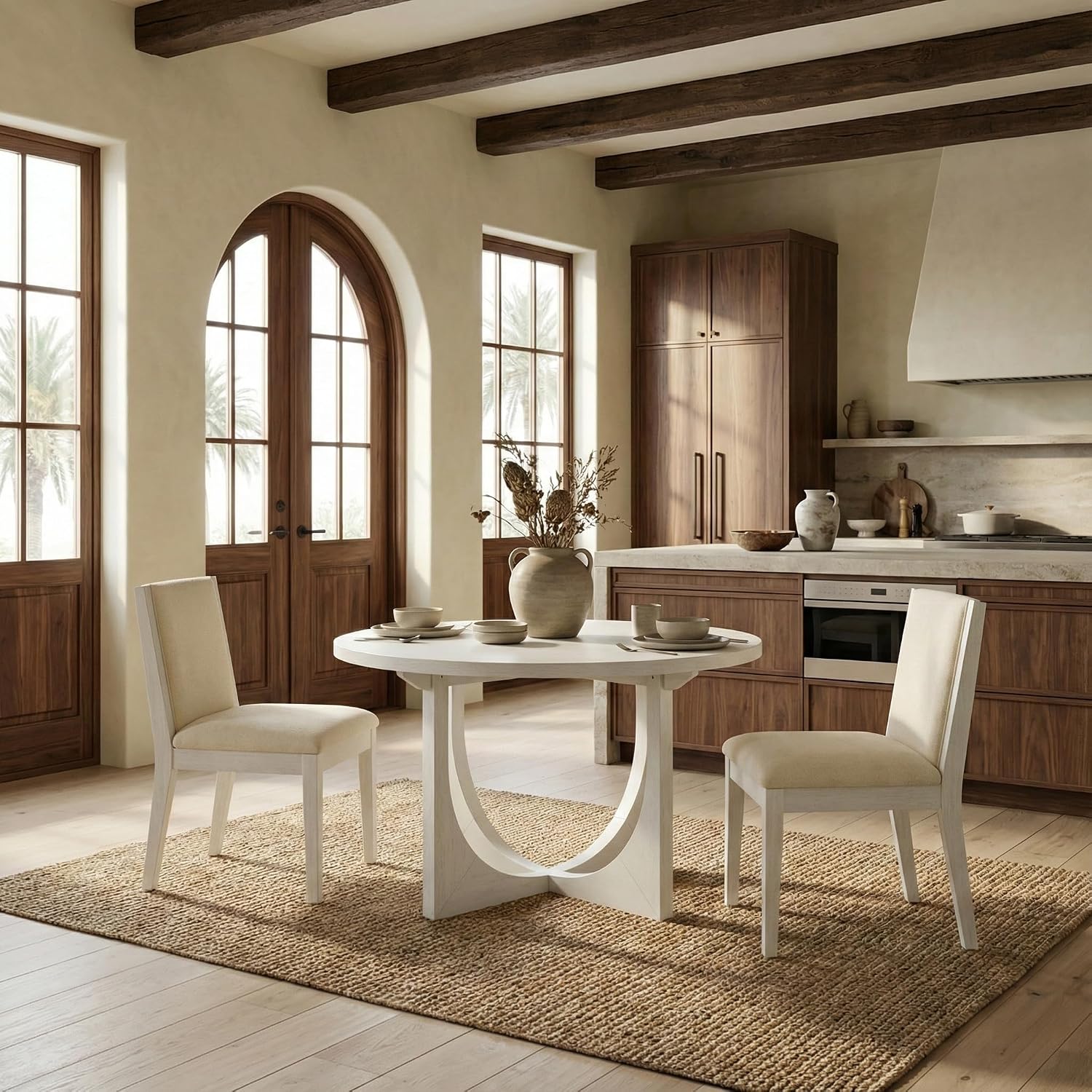 SAFAVIEH Couture Collection – Clarastella White Round Wood Dining Table, Modern Pedestal Dining Table (SFV4273A)