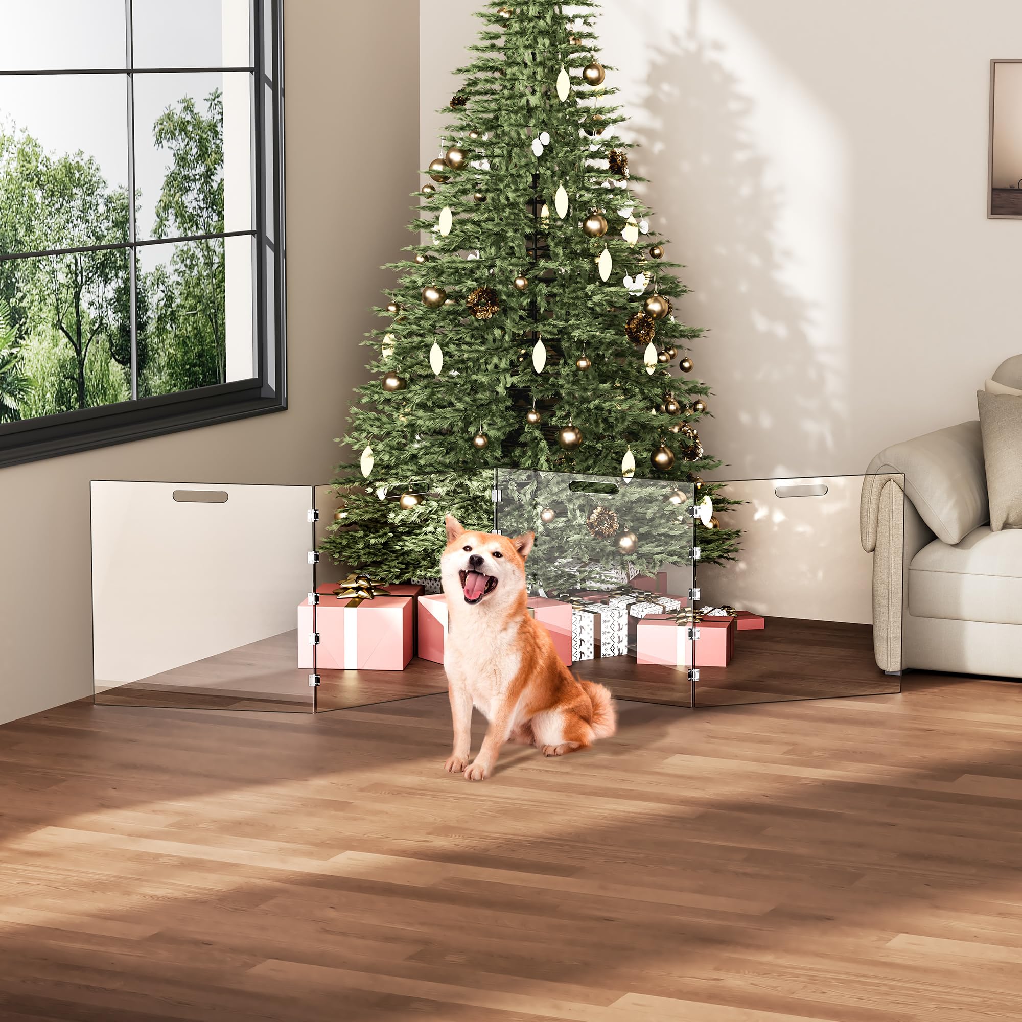 Barrière pour chien en acrylique transparent, barrière autoportante pour portes intérieures, parc de jeu pliable en acrylique sans perçage (transparent, 4 panneaux)