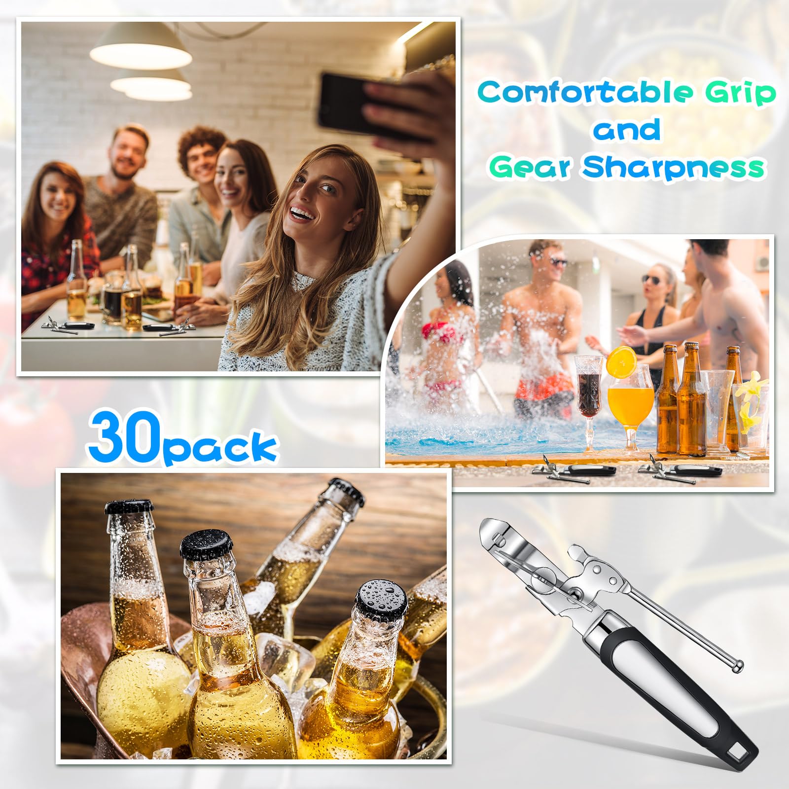 Gisafai Manueller Flaschenöffner, großer Drehknopf, Dosenöffner mit scharfer Klinge, arbeitssparender Griff, Kappenöffner, Küchendeckel, Hebelöffner, scharfes Schneidrad, Multifunktionsöffner, 30