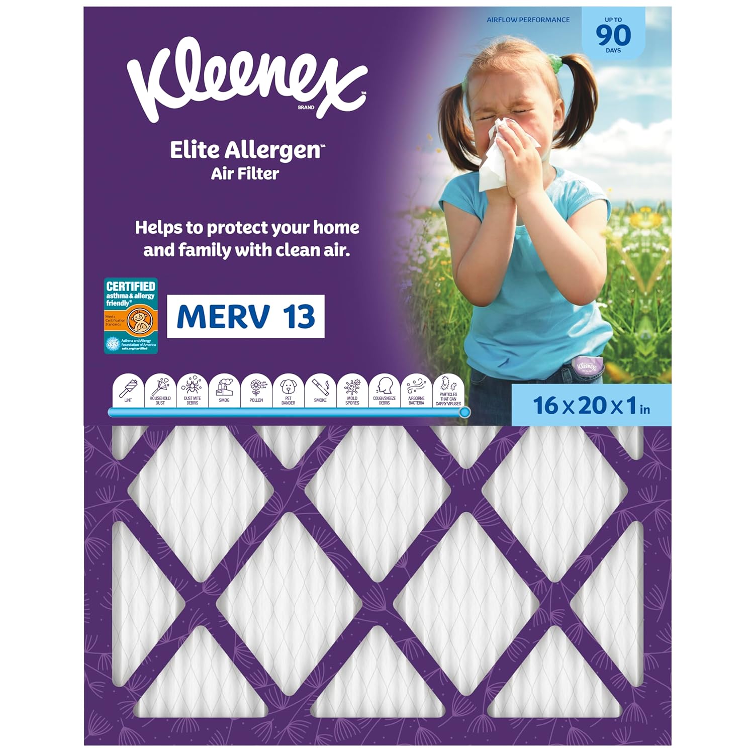 Kleenex Elite Allergen Air Filter 16x20x1 Inches - 13 MERV RATING (2-Pack)