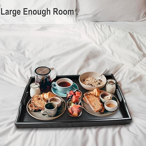 Miniatura 4 de Bandeja grande de plástico negro con asas, juego de 2, 19 + 16.5 pulgadas, apta para lavavajillas, elegante, resistente, inastillable, servilleta y