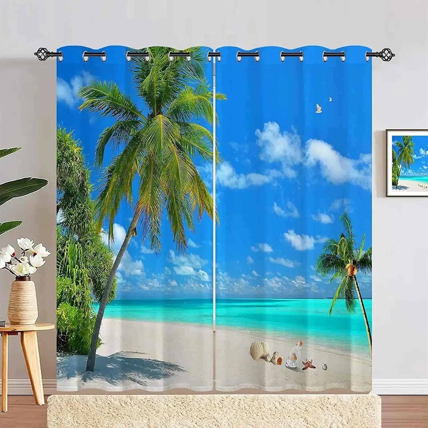 Rideaux de chambre occultants paysage marin pour bloquer le froid et le soleil