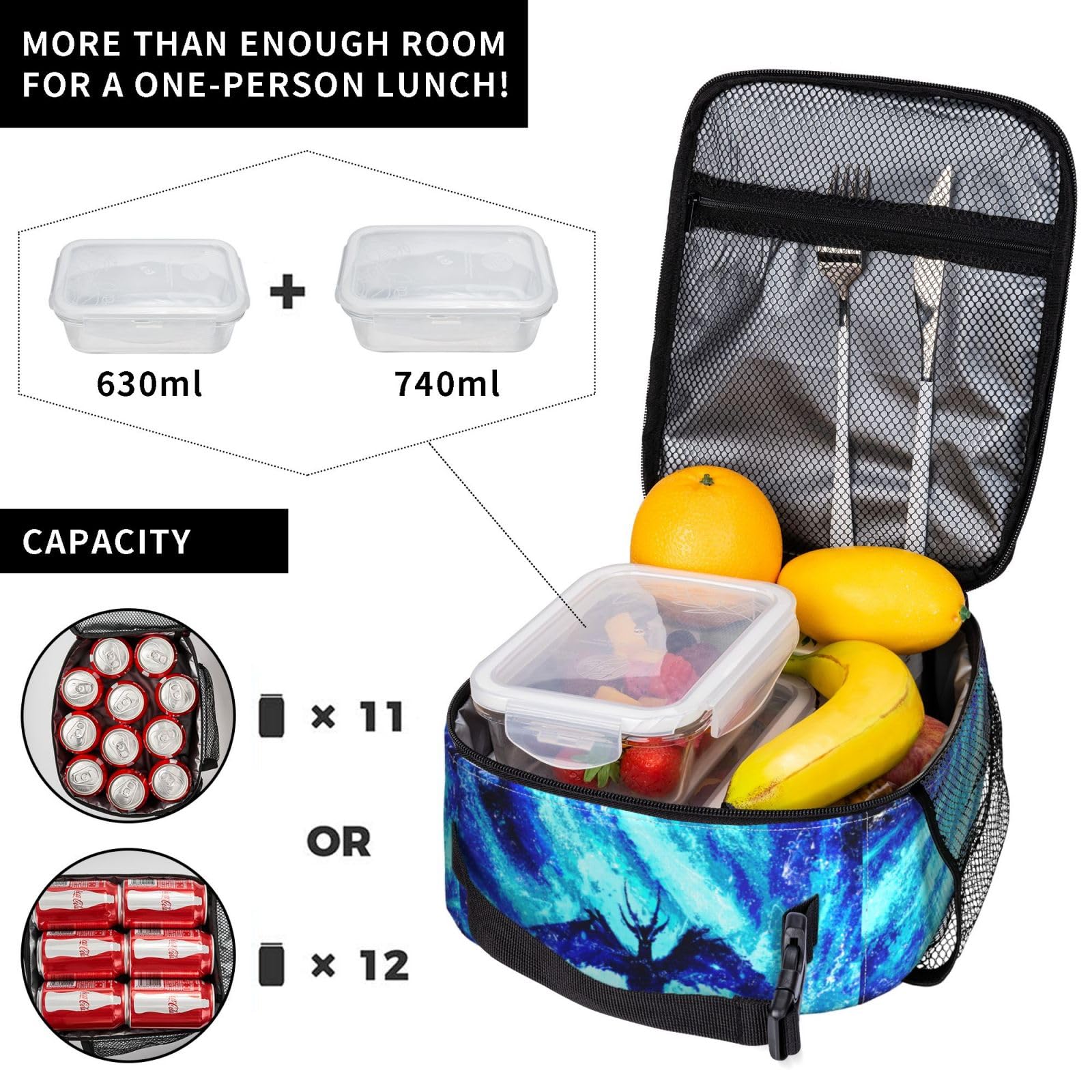 Bolsa de almuerzo con aislamiento de dragón azul fresco, portátil, reutilizable, con cremallera, para hombres y mujeres, trabajo, picnic, viajes, camping