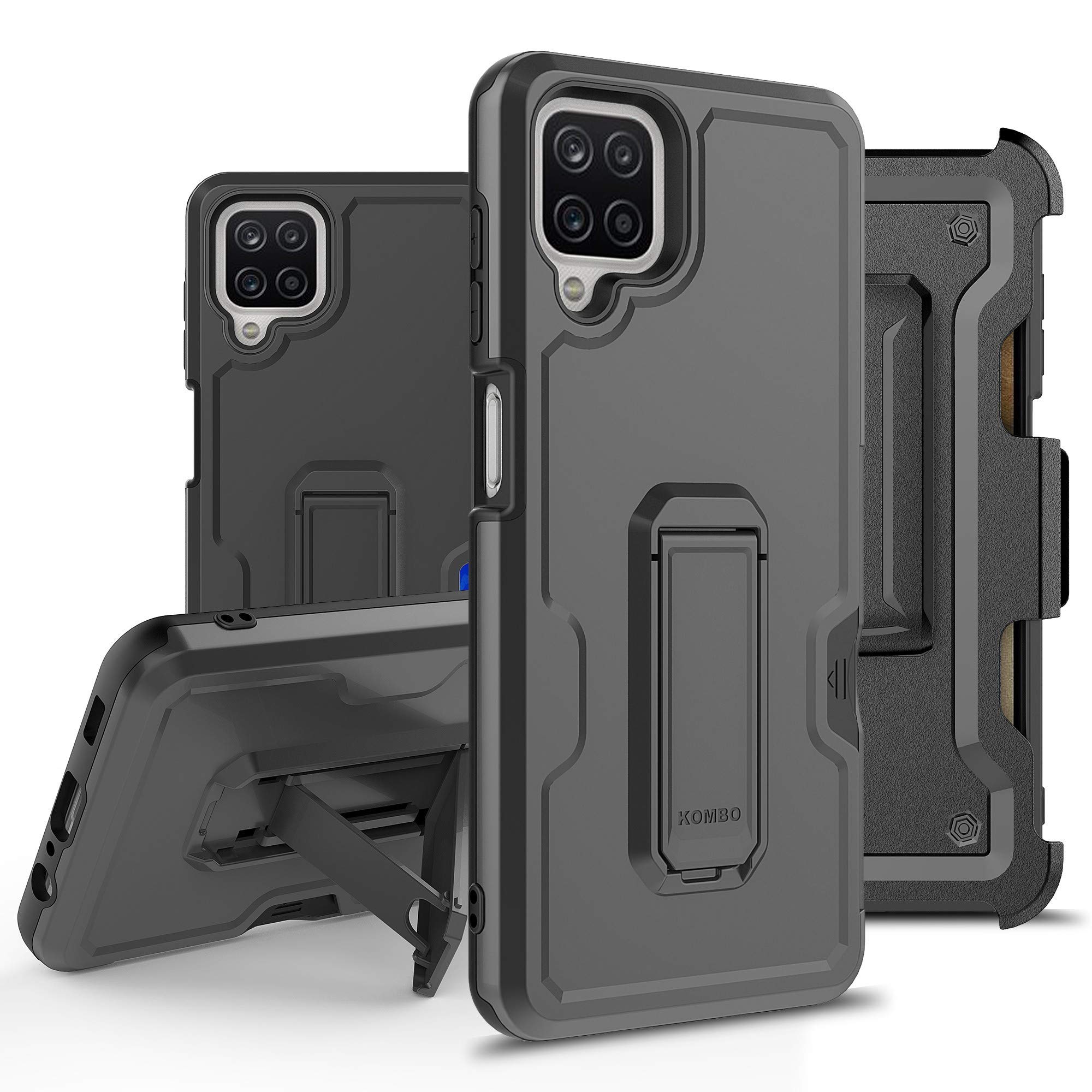 BEYOND CELL Armor Kombo Case Compatible with Samsung Galaxy A12 (6.5”), Hybrid Rugged Heavy Duty Protective Phone Case, Shockproof Drop Protection with Belt Clip Holster & Kickstand.