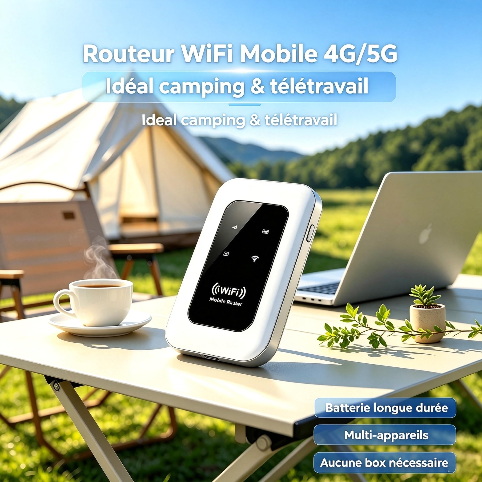 Routeur 5G Portable WiFi 6 Déverrouillé sans abonnement, Modem 5G/4G+ avec Nano‑SIM, jusqu'à 26 appareils connectés, Haut débit sans Box, idéal pour Voyage, Camping et télétravail