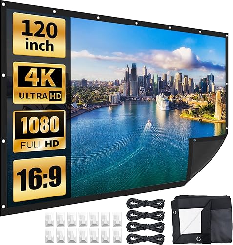 Miniatura 1 de Pantalla de proyector de 120 pulgadas, pantalla de películas con respaldo negro, pantallas de proyector portátil antiarrugas plegables 169, para