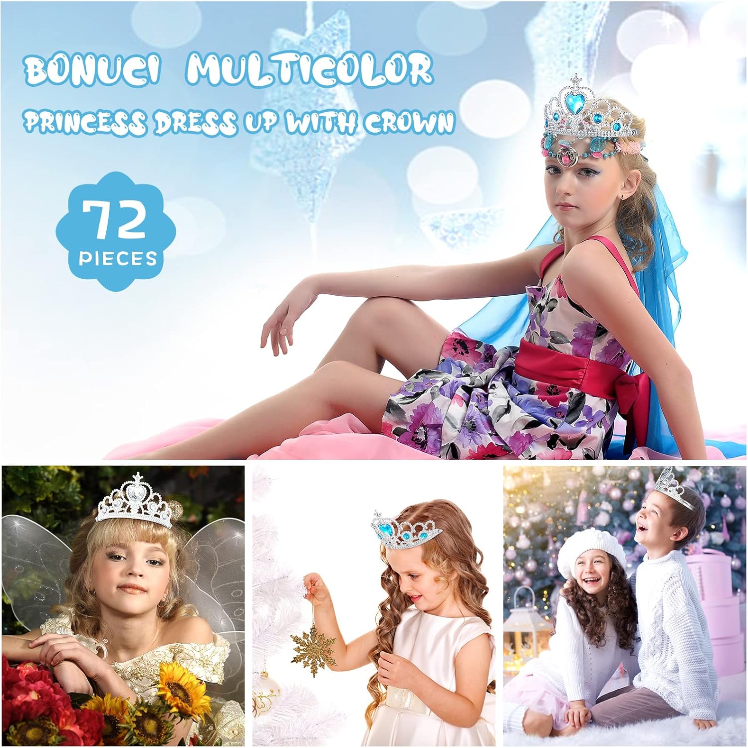 Cunno 72 Pcs Tiara Crown Set for Kids Princess Crown Dress up Costume Accessories Plastic Princess Jewelry Toys Party Favor for Girls Women Kids(Assorted Color)