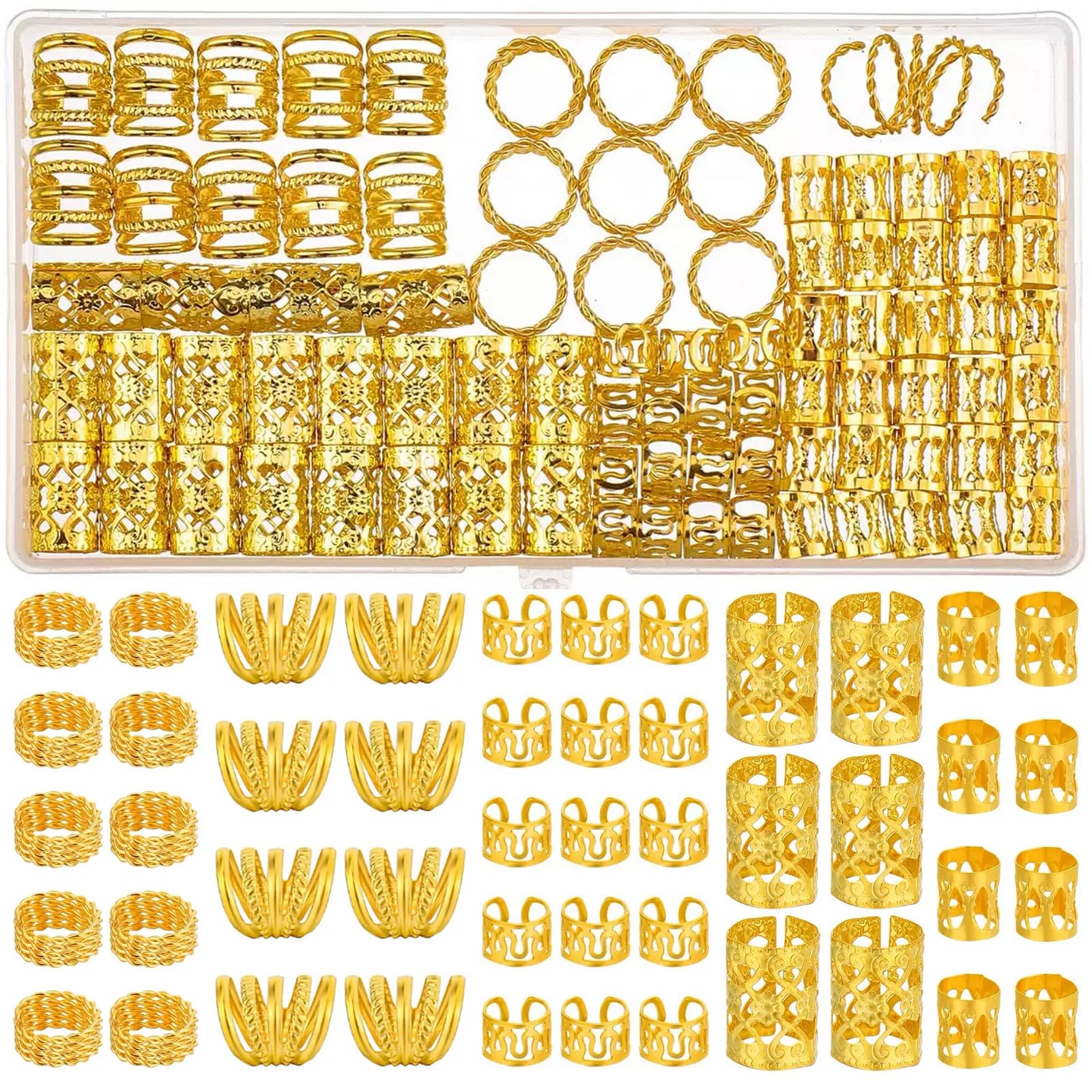110 piezas de joyas doradas para el cabello para trenzas y rastas, anillos de metal, puños, clips, accesorios decorativos - amarillo dorado