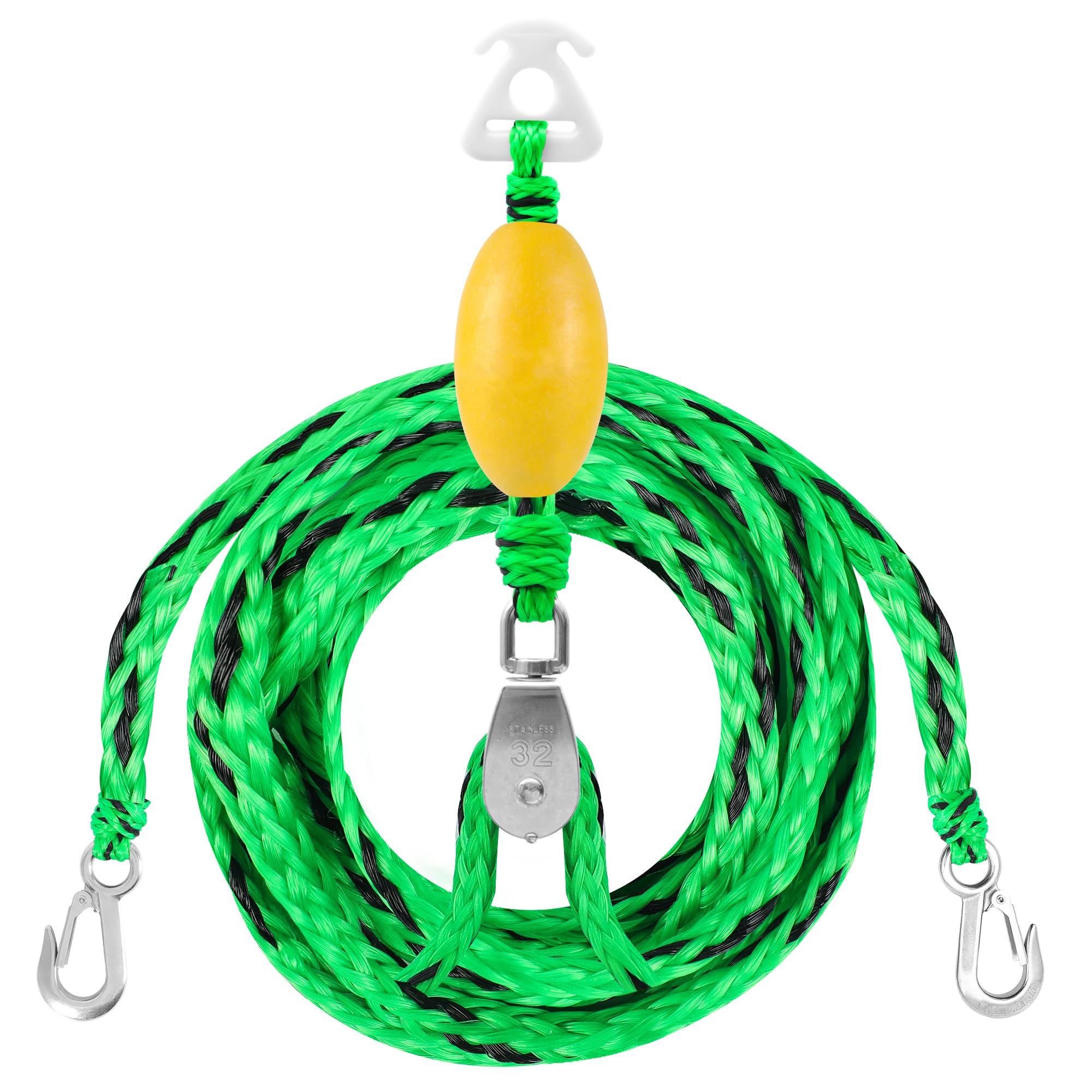 16FT Tow Rope for Tubing Tow Harness with Pulley Water Sport Lines Water Sports Tow Rope Heavy Duty Boat Tow Harness with 2 Stainless Steel Hook(Green)