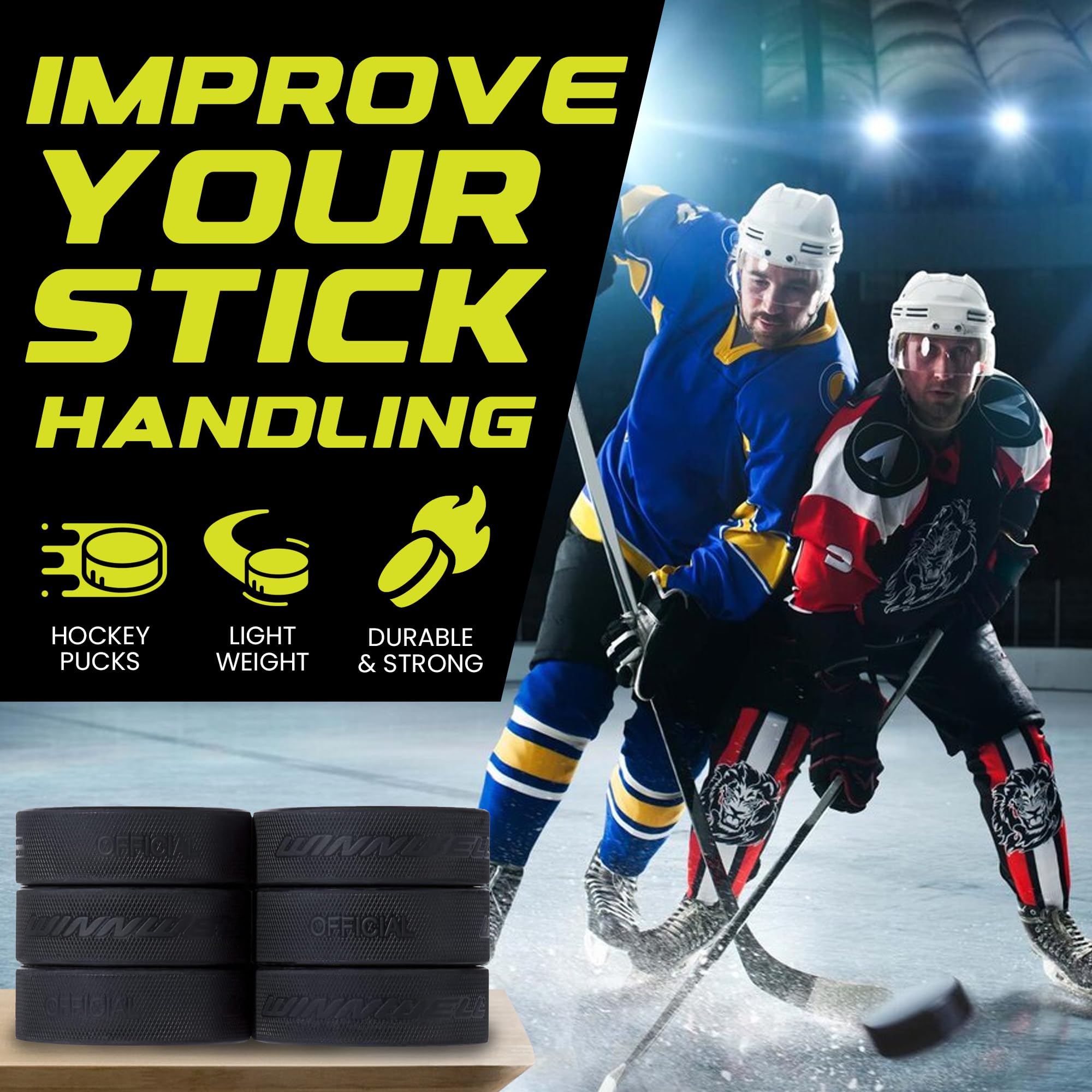 Winnwell Lot de 18 palets de Hockey sur Glace Noirs – Boîte de palets à Glace Standard de 170,1 g, Taille Officielle, Parfaits pour la Manipulation des bâtons et Les Exercices d'entraînement pour