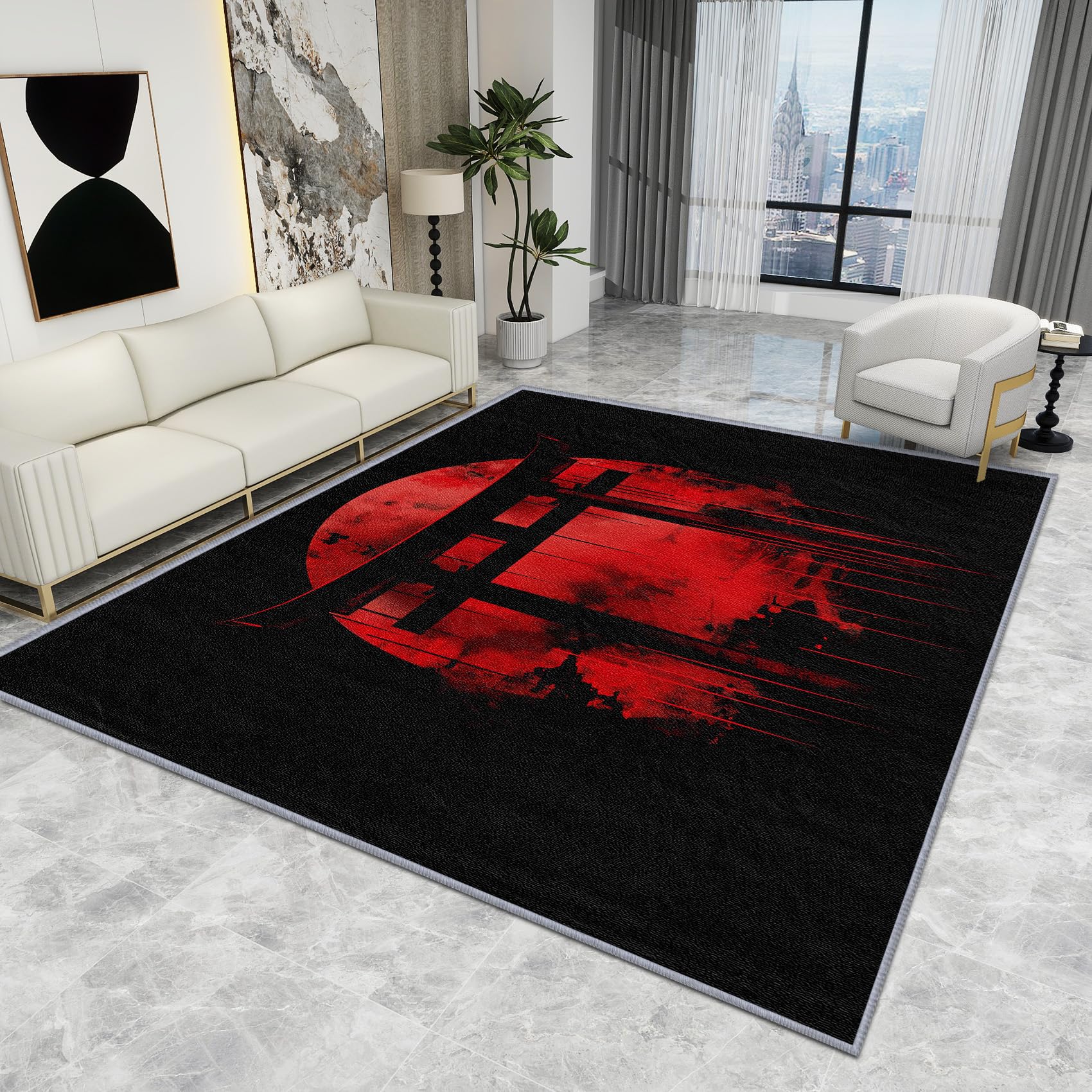 Japanese Style Rug - Japanese Rug - Gothic Torii Gate Rugs, Red and Black Carpet, Washable Rug Non Slip Low Pile Soft Large Area Rugs, Japanese Home Decor Gifts, 120 X 120 cm