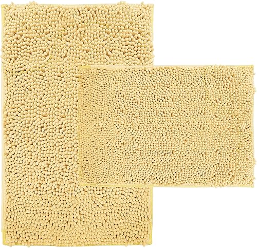 Juego de 2 alfombras de baño de felpilla de felpa antideslizantes, absorbentes, peludas, tapetes para bañera, baño, alfombra de baño lavable para