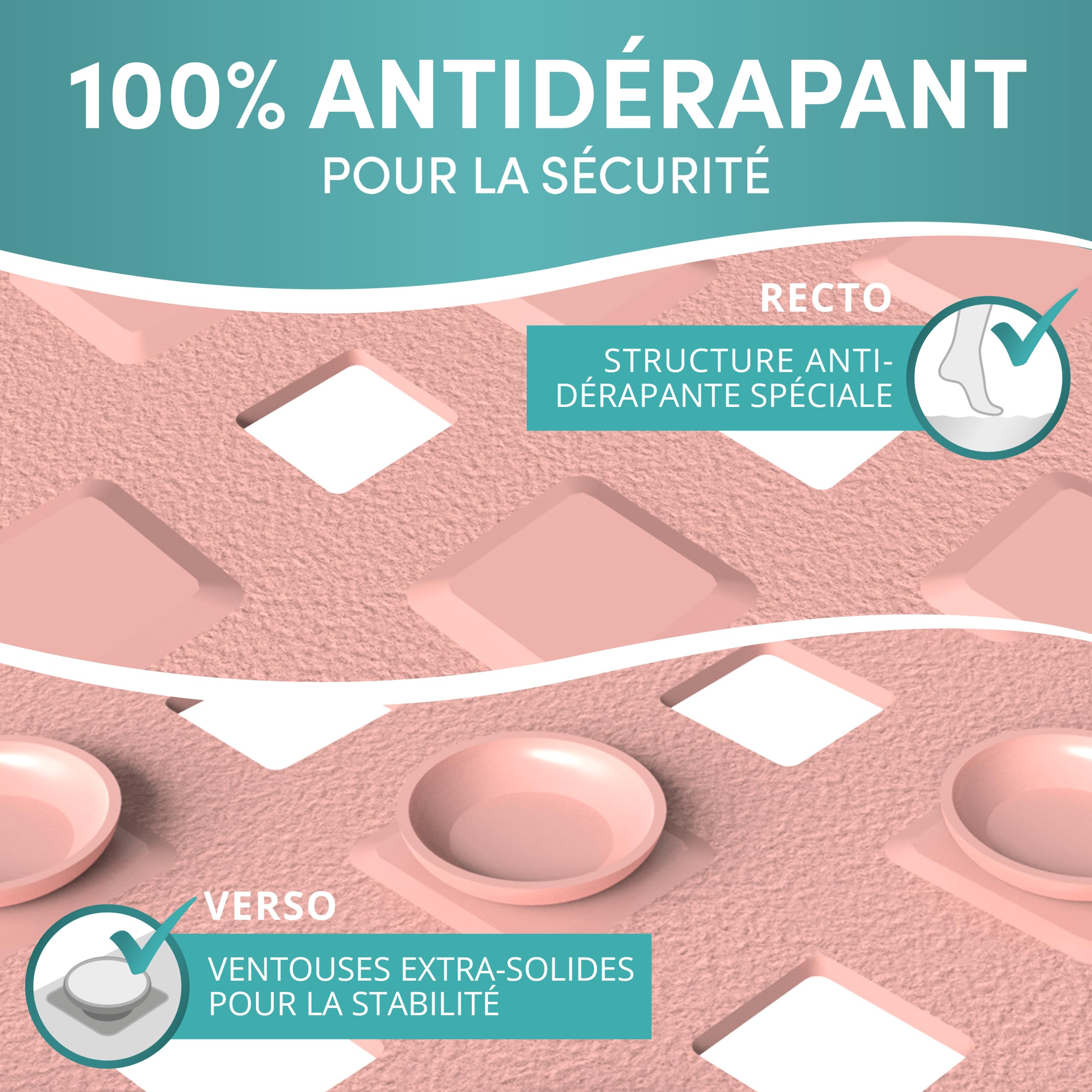 Tapis De Douche Antidérapant Engelbach 53x53cm - Avec Crochets, Sans BPA, Lavable Machine | Sécurité Salle De Bain