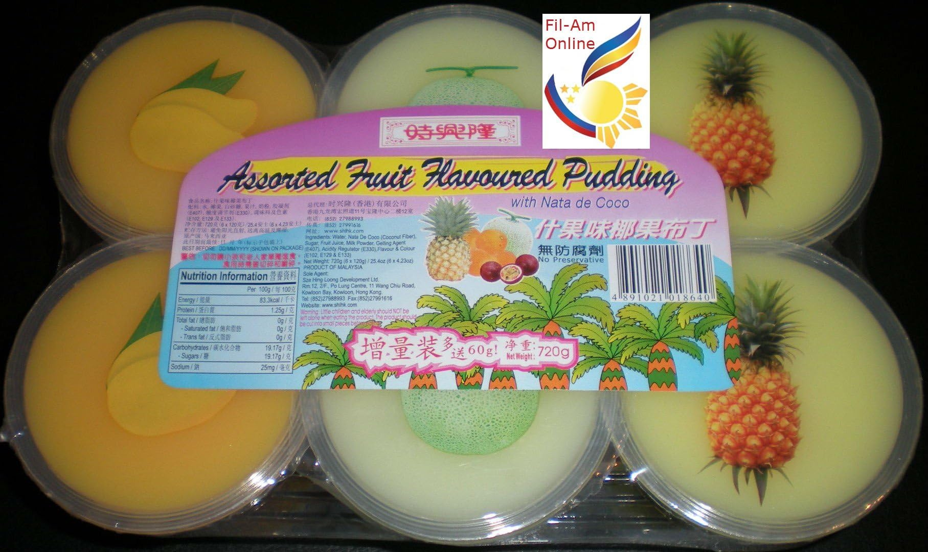 Mango Pineapple and Honeydew Flavoured Pudding Pack of 6 with Nata de Coco 720g