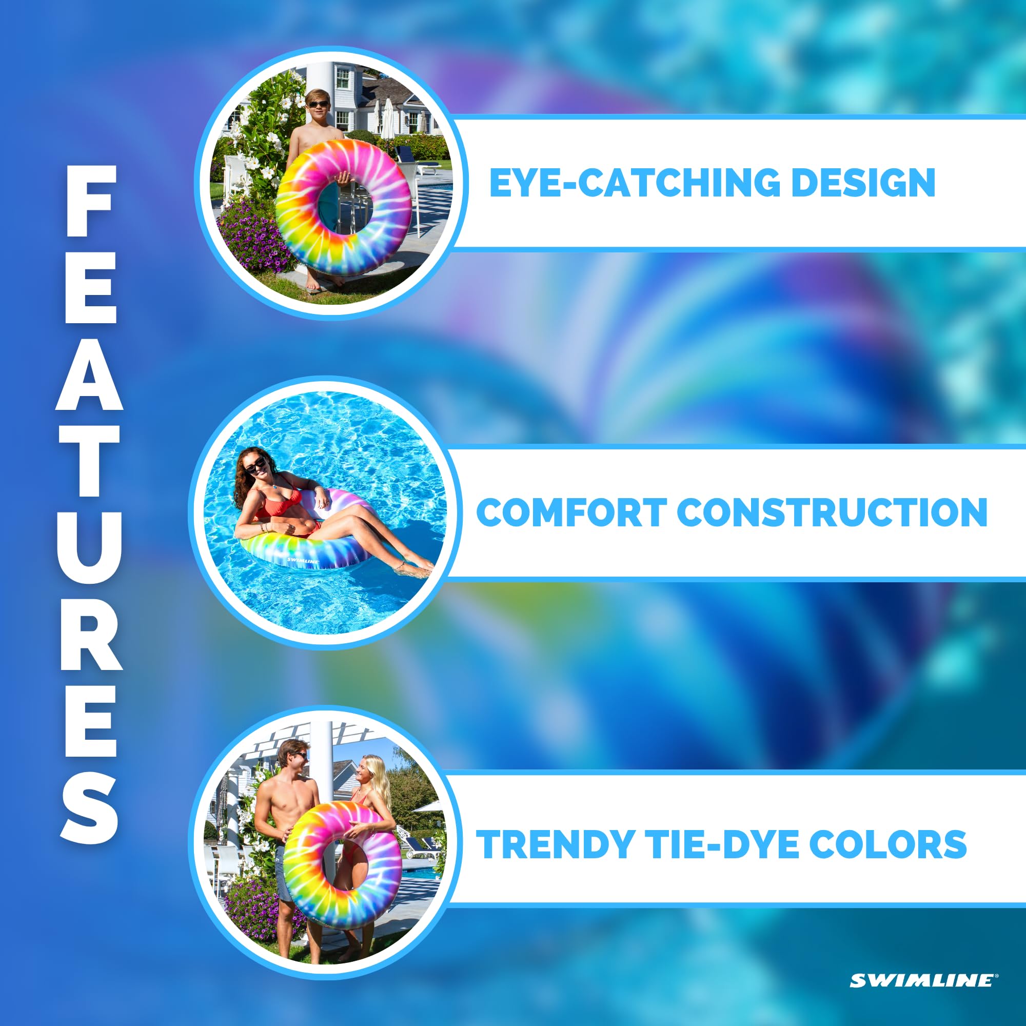 Anneau De Piscine Tie Dye Sorbet – Flotteur En PVC Résistant, Capacité 100 Kg, Avec Rustine De Réparation – été Fun Et Coloré