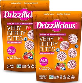 Drizzilicious Mini Flavored Rice Cakes Very Berry - Rice Crisps, Healthy Snack for Adults and Kids, Vegan, Gluten Free Snack, Allergen Free, Only 90 Calories Per 21 Pieces - 4 oz (Pack of 2)