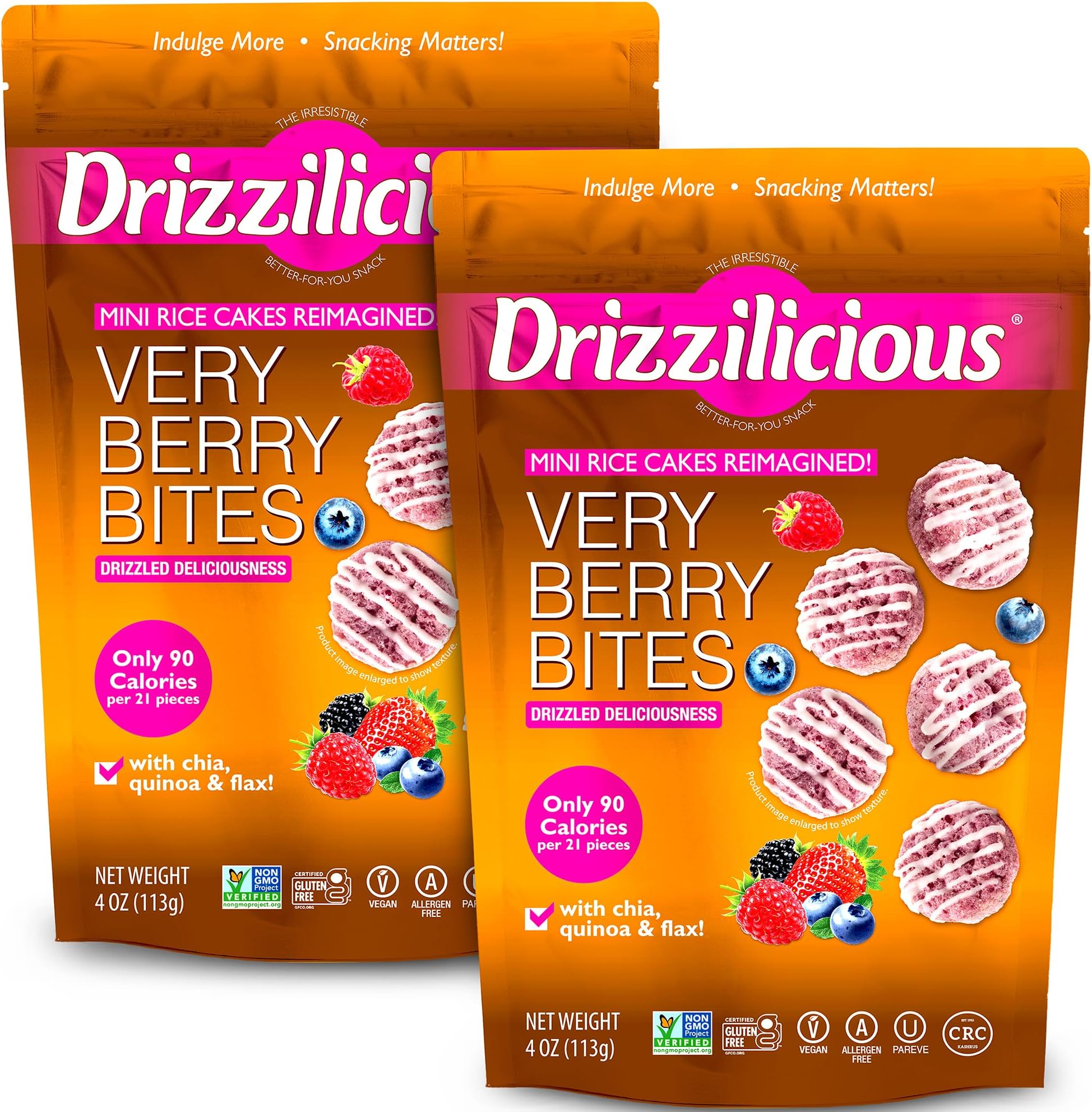 Mini Flavored Rice Cakes Very Berry - Rice Crisps, Healthy Snack for Adults and Kids, Vegan, Gluten Free Snack, Allergen Free, Only 90 Calories Per 21 Pieces - 4 oz (Pack of 2)