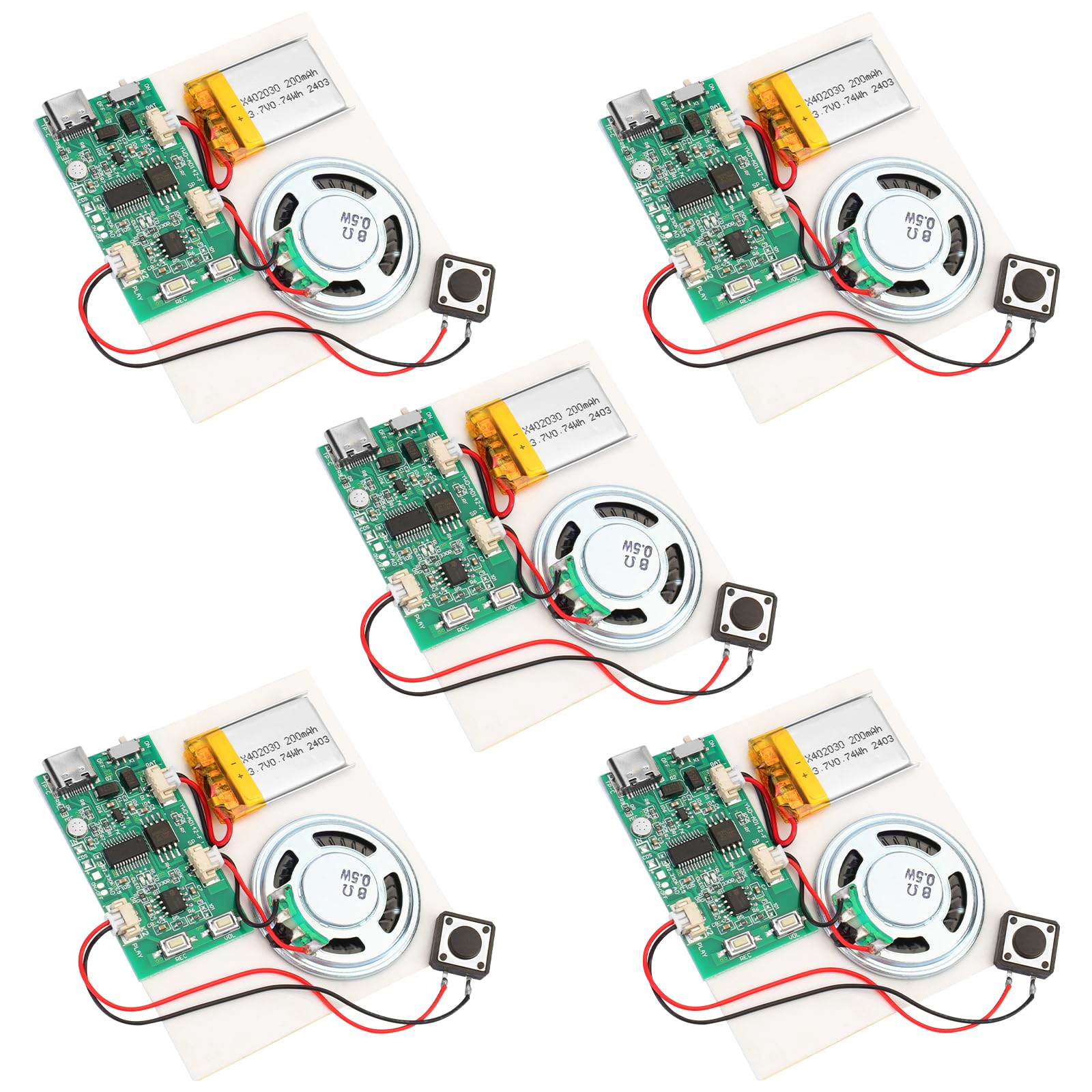 5PCS Programmable Sound Recorder Module - DIY Music Voice Recording Module Chip with Speaker, Can Recording 16 Minutes Sound Music for Personalized Greetings, Holiday Crafts Cards