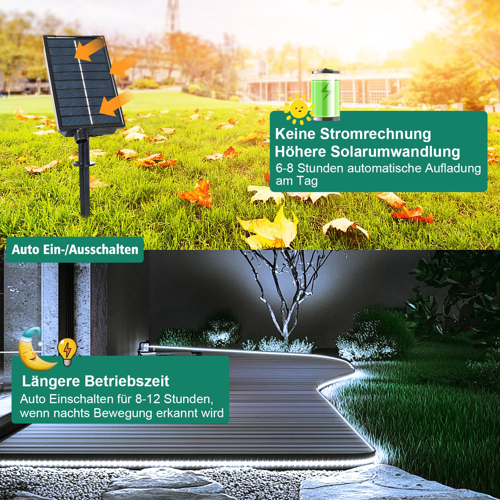 echosari Bande lumineuse solaire à DEL pour extérieur, 10 m, 640 DEL avec télécommande et 8 modes, lumières solaires de jardin étanches pour clôture, porche, tonnelle, cour, arbres, décoration