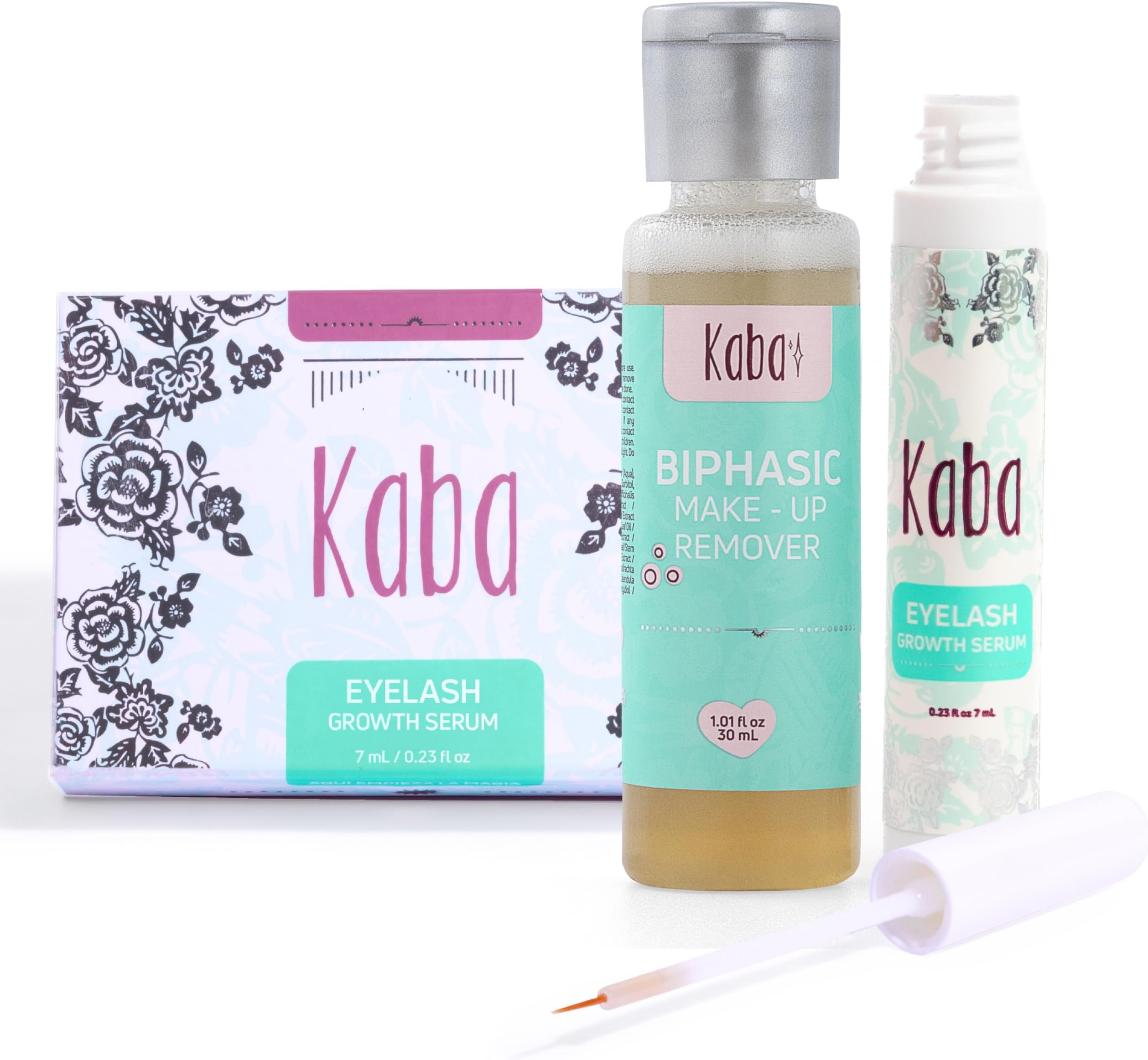Kaba Eyelash Growth Serum for Longer & Thicker Eyelashes Dermatologist Tested, Includes Makeup Remover Oil - Improved Formula