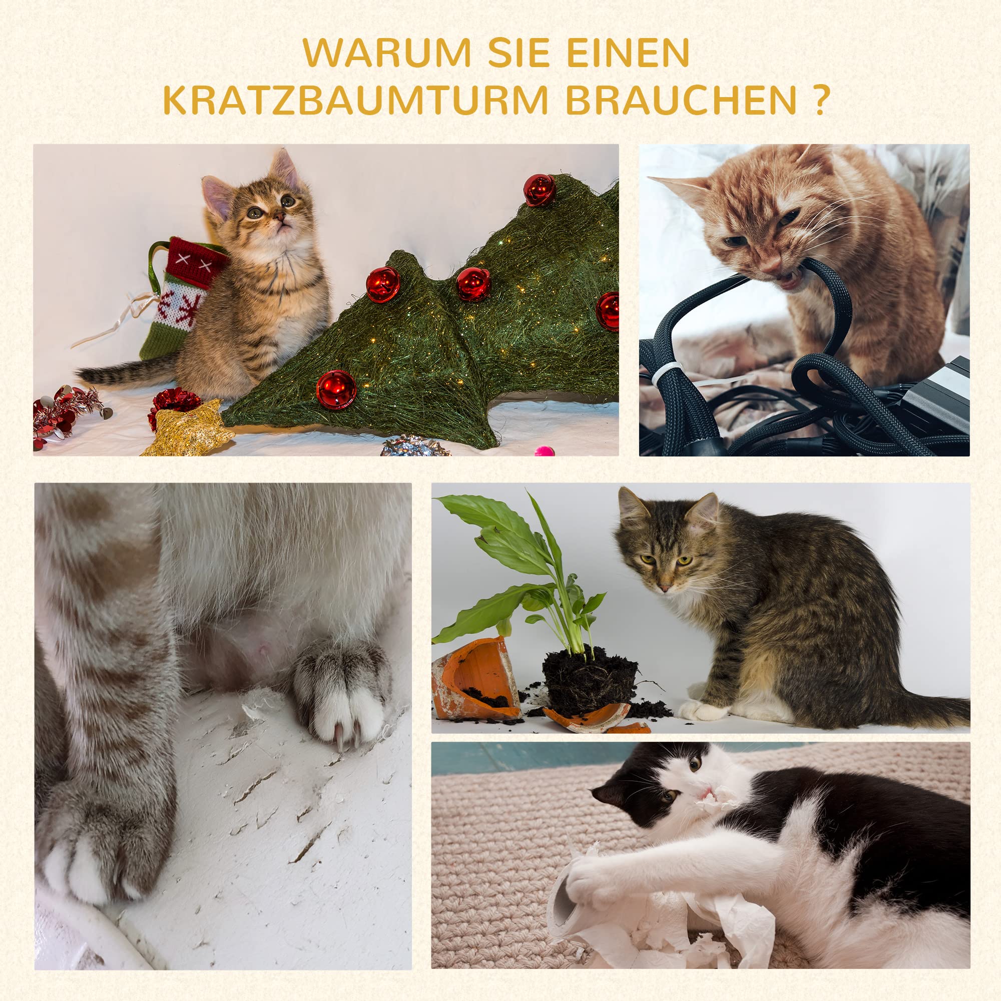 PawHut Kratzbaum Katzenturm 91 cm mit Sisalstämme, Plattform, Kissen mehrstöckiger Katzenkratzbaum, Kletterbaum, für mittelgroße Katzen, Grau