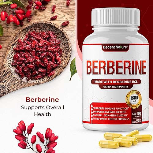 Miniatura 7 de Suplemento de berberina de 1800 mg  Berberina HCl de primera calidad 97% de alta pureza, apoya el sistema inmunológico, clorhidrato y extracto de