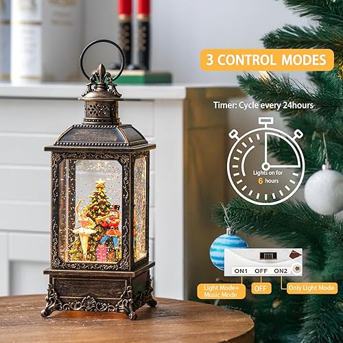 Miniatura 4 de Linterna de globo de nieve de cascanueces de Navidad, lámpara de agua con purpurina LED vintage con Clara y soldado, reproduce la música de la suite
