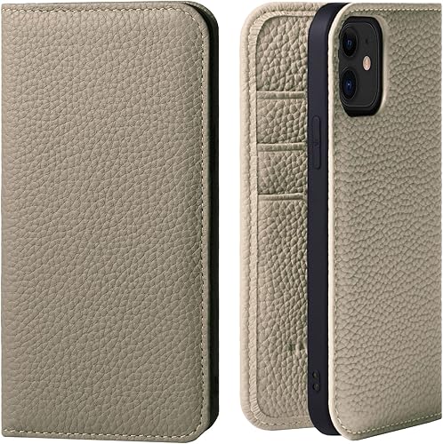 Miniatura 1 de hanatora PH-12Pro-Grege - Funda de cuero tipo cartera para iPhone 12  iPhone12 Pro en piel de becerro auténtica, con ranuras para tarjetero,
