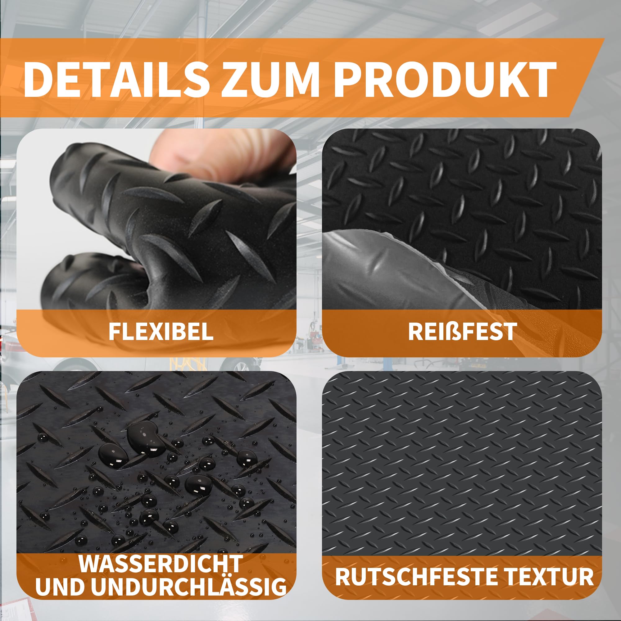 bimiti 300 x 150 cm Gummimatte Meterware Schutzmatte, garagenboden matten, Noppenmatte Bodenmatte aus Gummi, rutschfest Gummimatte Bodenmatte mit Noppen Gummiläufer für Keller, Werkstatt, Garage