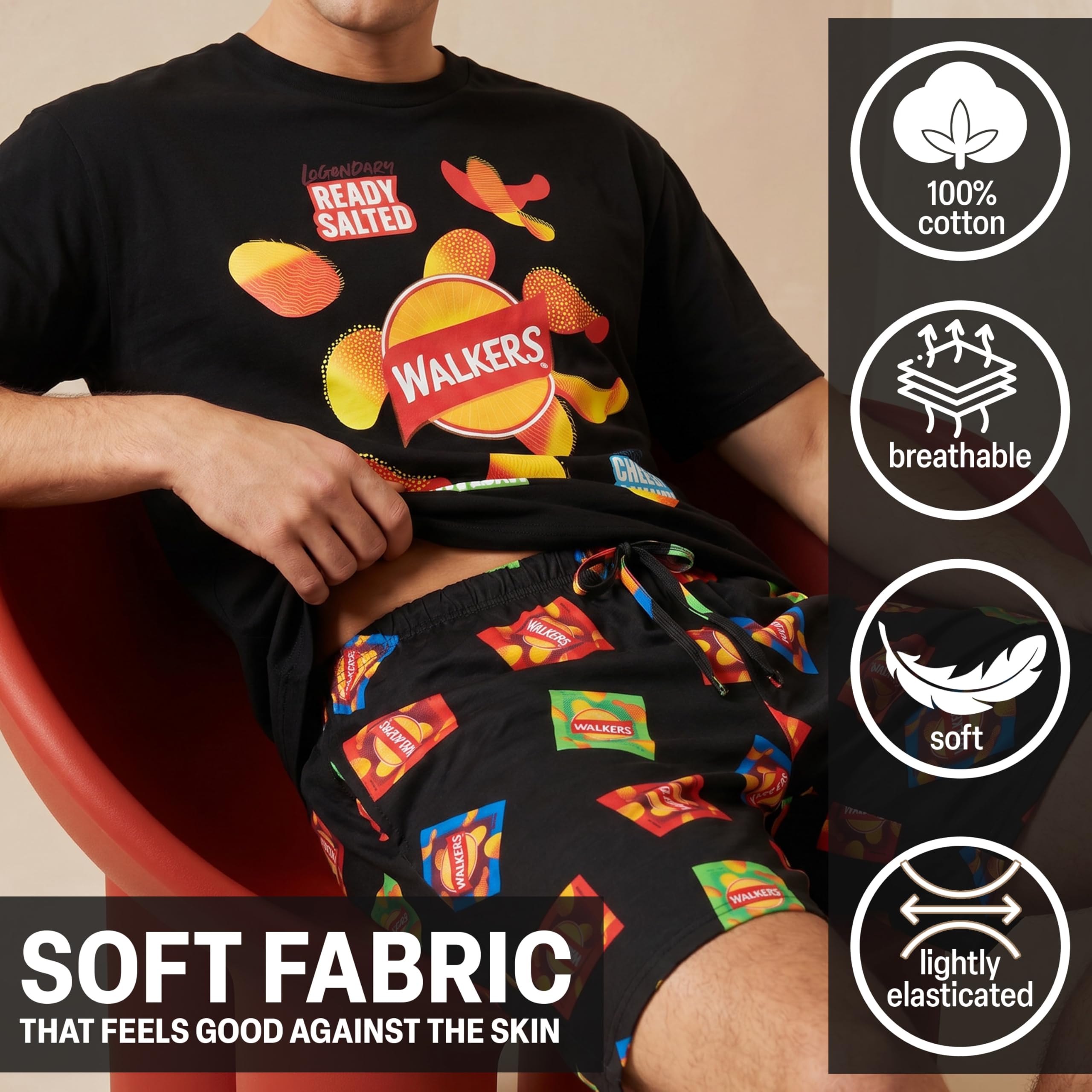 Get Trend Walkers Pigiama Uomo Corto S-3XL, 100% Cotone, Pigiama Estivo 2 Pezzi con T-Shirt e Shorts, Idea Regalo Uomo e Ragazzo