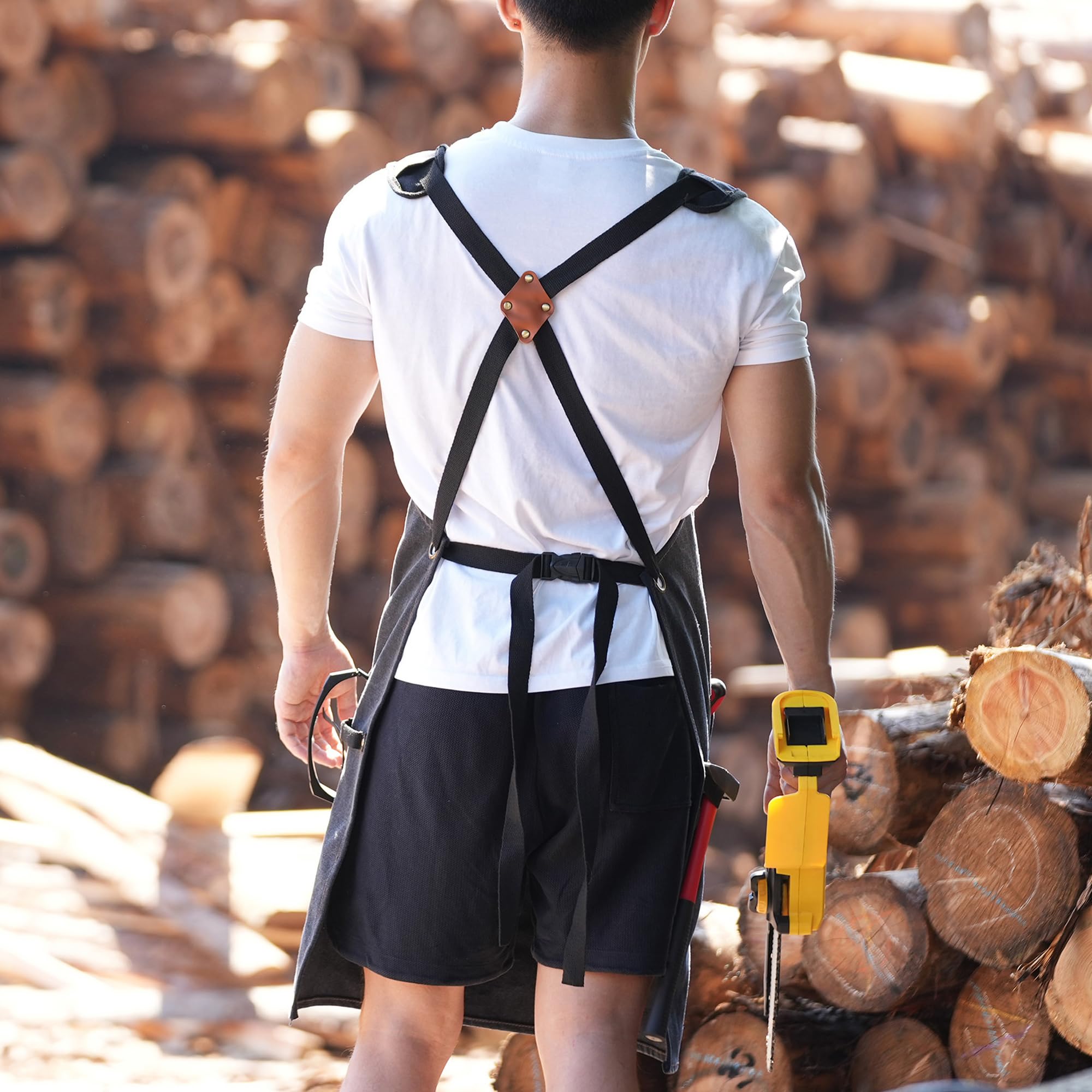 Tosewever Delantales de trabajo para hombre con bolsillos grandes, de lona, espalda cruzada, resistentes, ajustables, para cocinar, hacer barbacoas