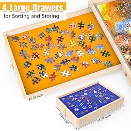 Puzzle Board with Drawers Rotatable 360-Degree Wheels and Cover 30 x 22 1000 Piece Wooden Jigsaw Puzzle Table Storage Organizer Portable Lightweight Design
