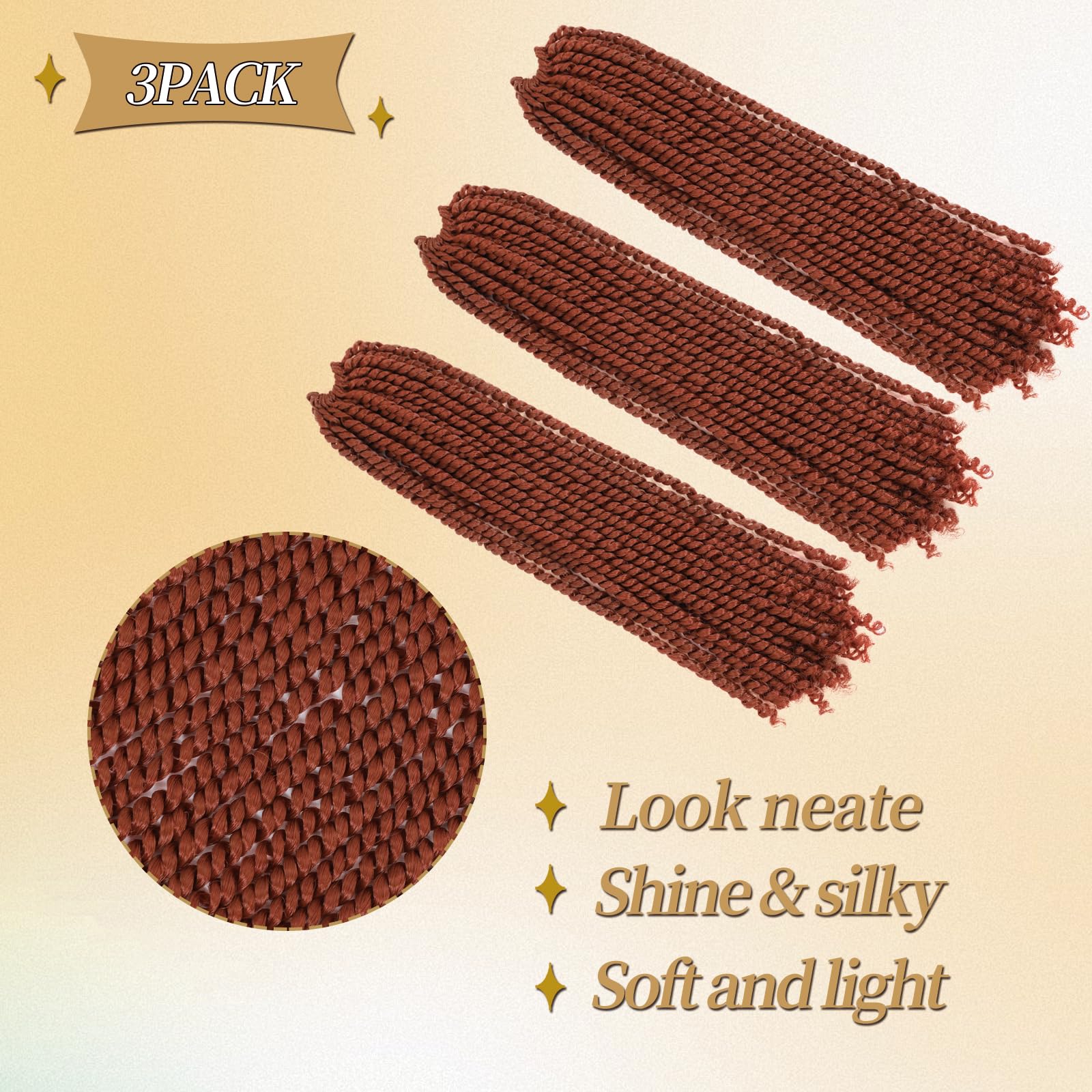 FLWAI Micro Twist Crochet Hair - 10 Inch, 3 Packs, Copper Red Mini Havana Twist, Synthetic Crochet Hair Extensions (350#) - Image 4