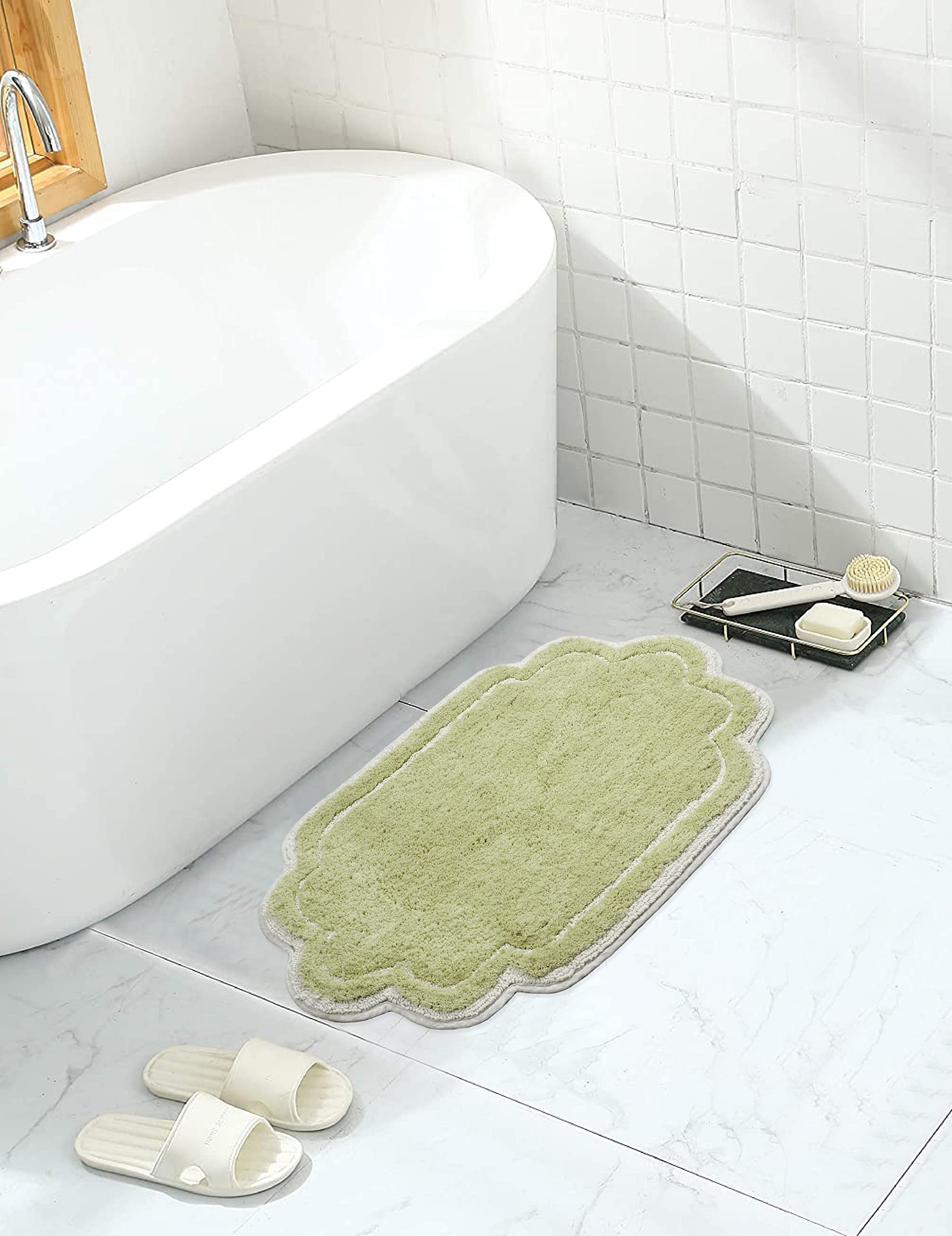 Home Weavers Allure Collection 100% Cotton Tufted Bathroom Rug, Soft and Absorbent Bath Rugs, Non-Slip Bath Carpet, Machine Wash Dry Bath Mats for Bathroom Floor, 17"x24" Bath Rug, Green