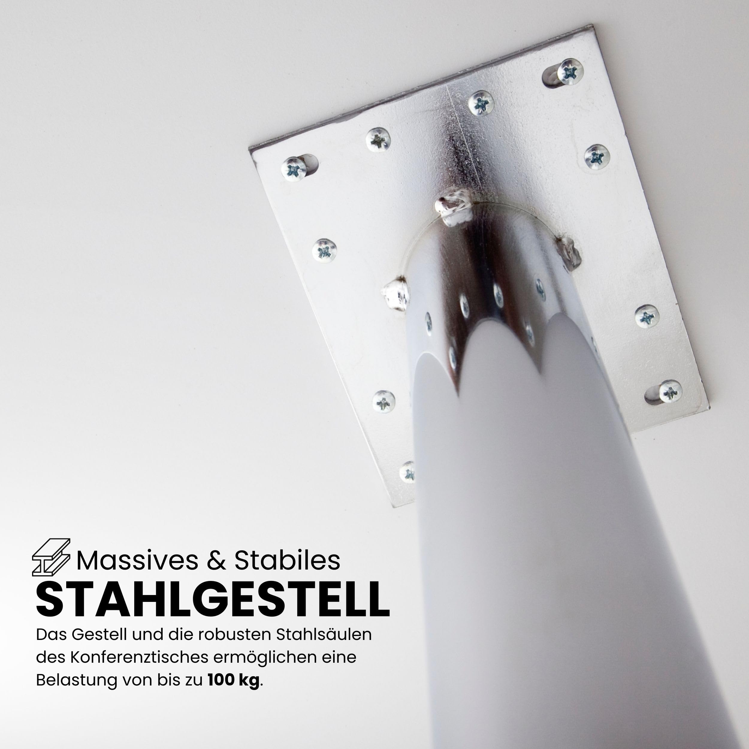 bümö Konferenztisch oval 400x130 cm großer Besprechungstisch in Eiche, Besprechungstisch mit Gestell in Silber, Meetingtisch für 14 Personen, XXL-Tisch für Besprechungsraum & Meeting