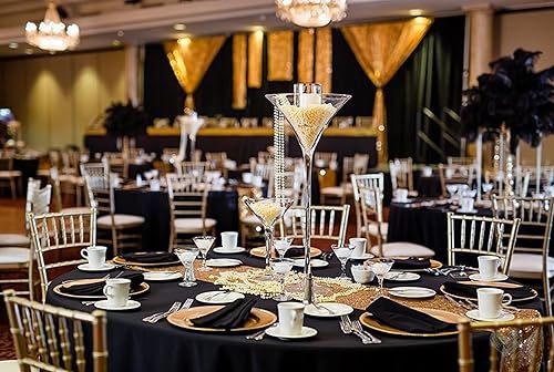 Miniatura 8 de Pesonlook Mantel redondo  Paquete de 8 manteles redondos negros de 90 pulgadas, mantel de poliéster resistente a las arrugas de alta calidad para