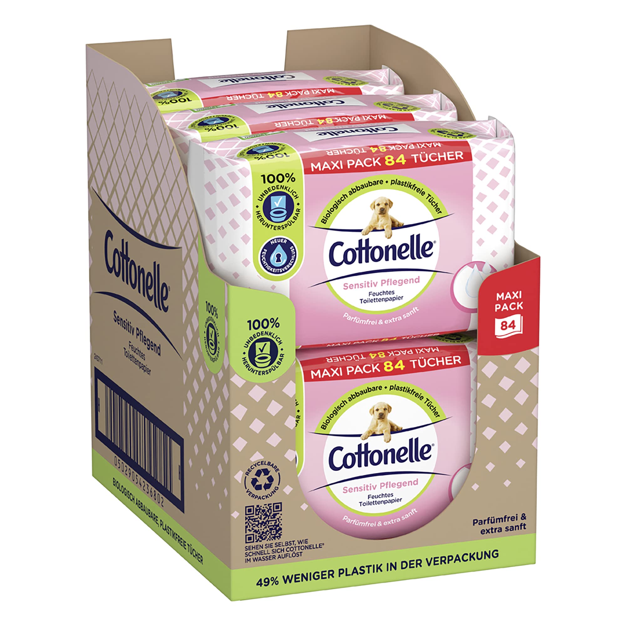 Cottonelle Feuchtes Toilettenpapier Sensitive, Maxi-Pack, 6 X 84 Toilettentücher